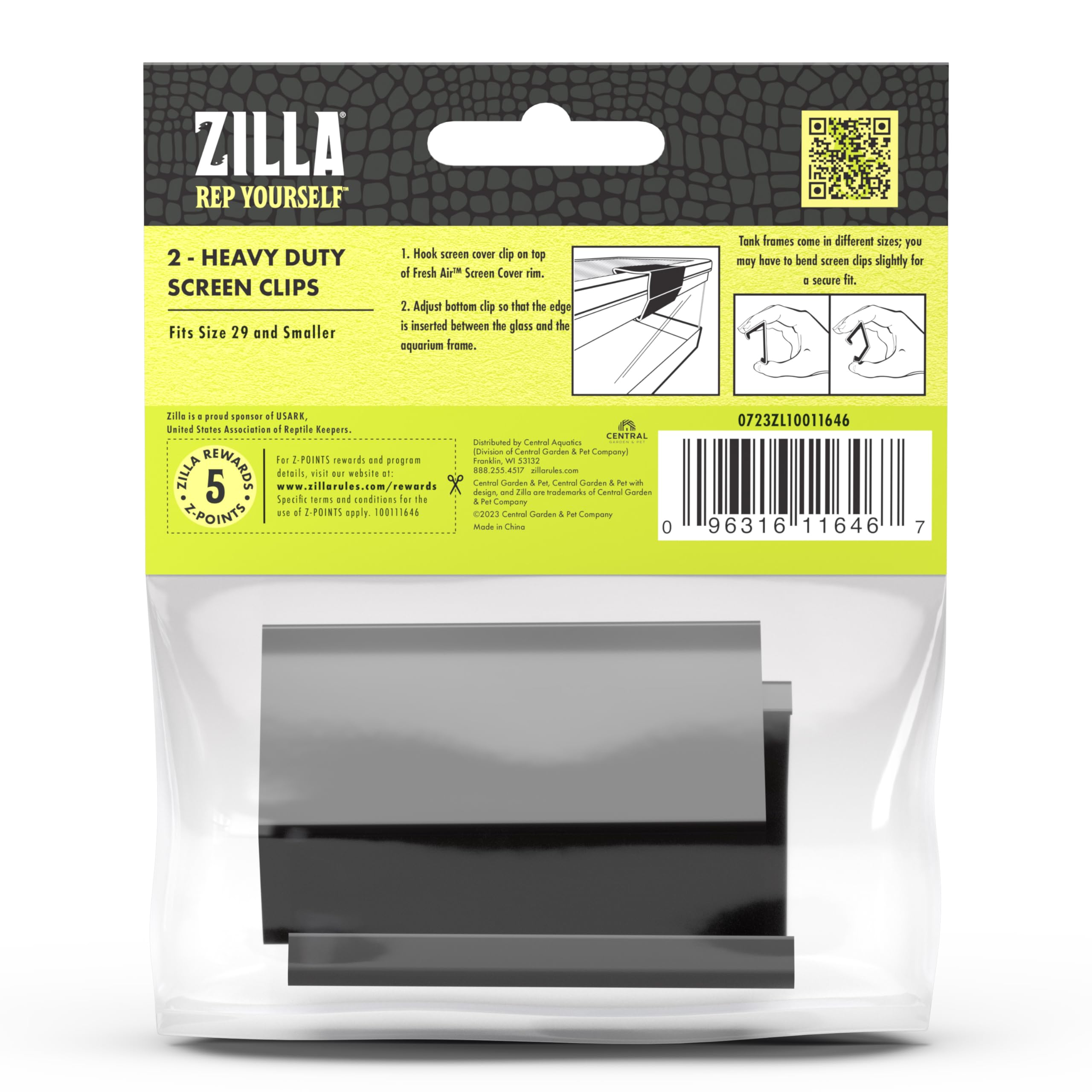 Zilla Reptile Terrarium Heavy Duty Fresh Air Screen Clips, 2 Pack, Small
