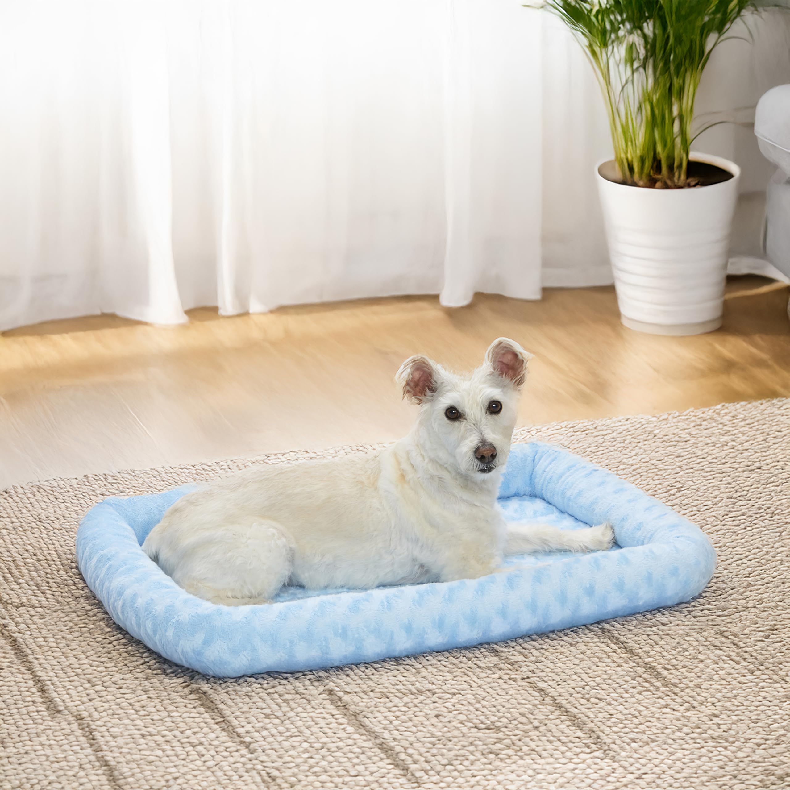 Midwest Homes For Pets Bolster Dog Bed 30L-Inch Blue Dog Bed Or Cat Bed W/ Comfortable Bolster | Ideal For Medium Dog Breeds & Fits A 30-Inch Dog Crate | Easy Maintenance Machine Wash & Dry