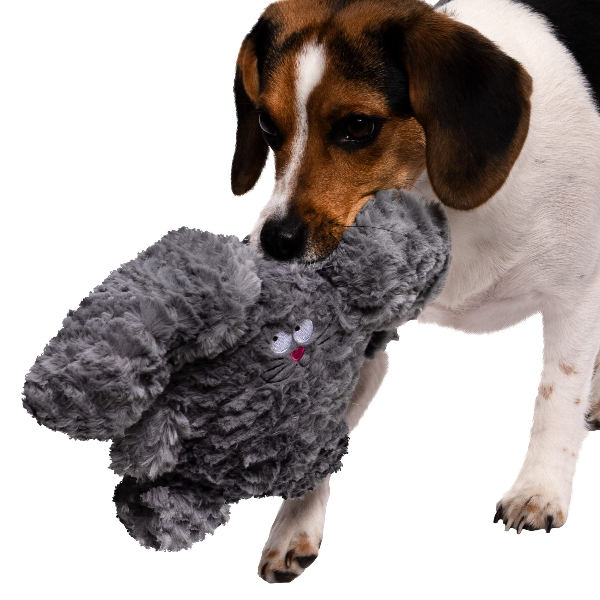 goDog PlayClean Rabbit Squeaky Plush Dog Toy with Odor-Eliminating Essential Oils, Chew Guard Technology - Gray, Large