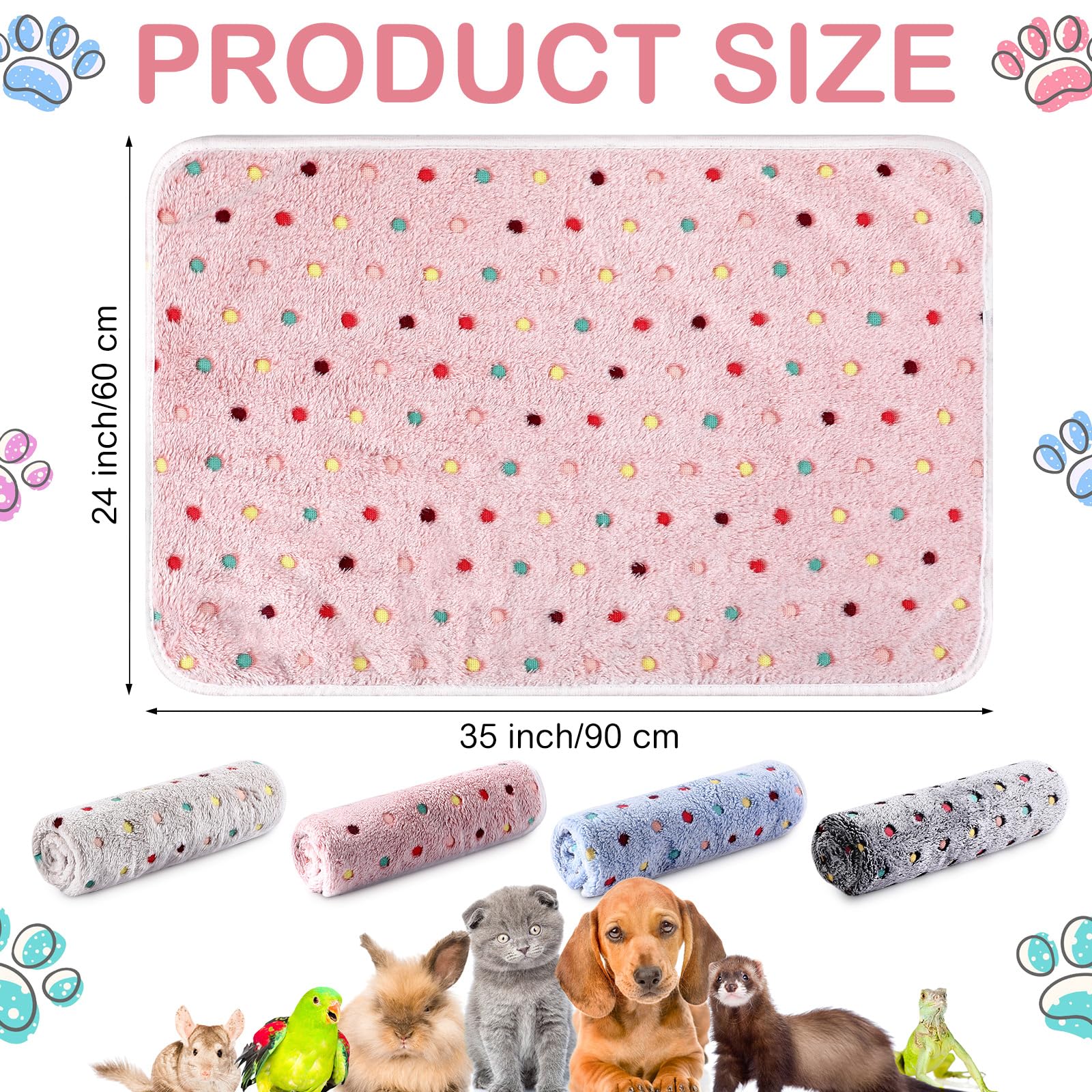 4 Pcs Waterproof Guinea Pig Blankets Washable Small Animal Fleece Bedding Absorbent Guinea Pig Cage Liners Reusable Pet Pee Pad Sleep Mat Pad Cover For Hamster Ferret (Colorful Dot,35 X 24 Inch)