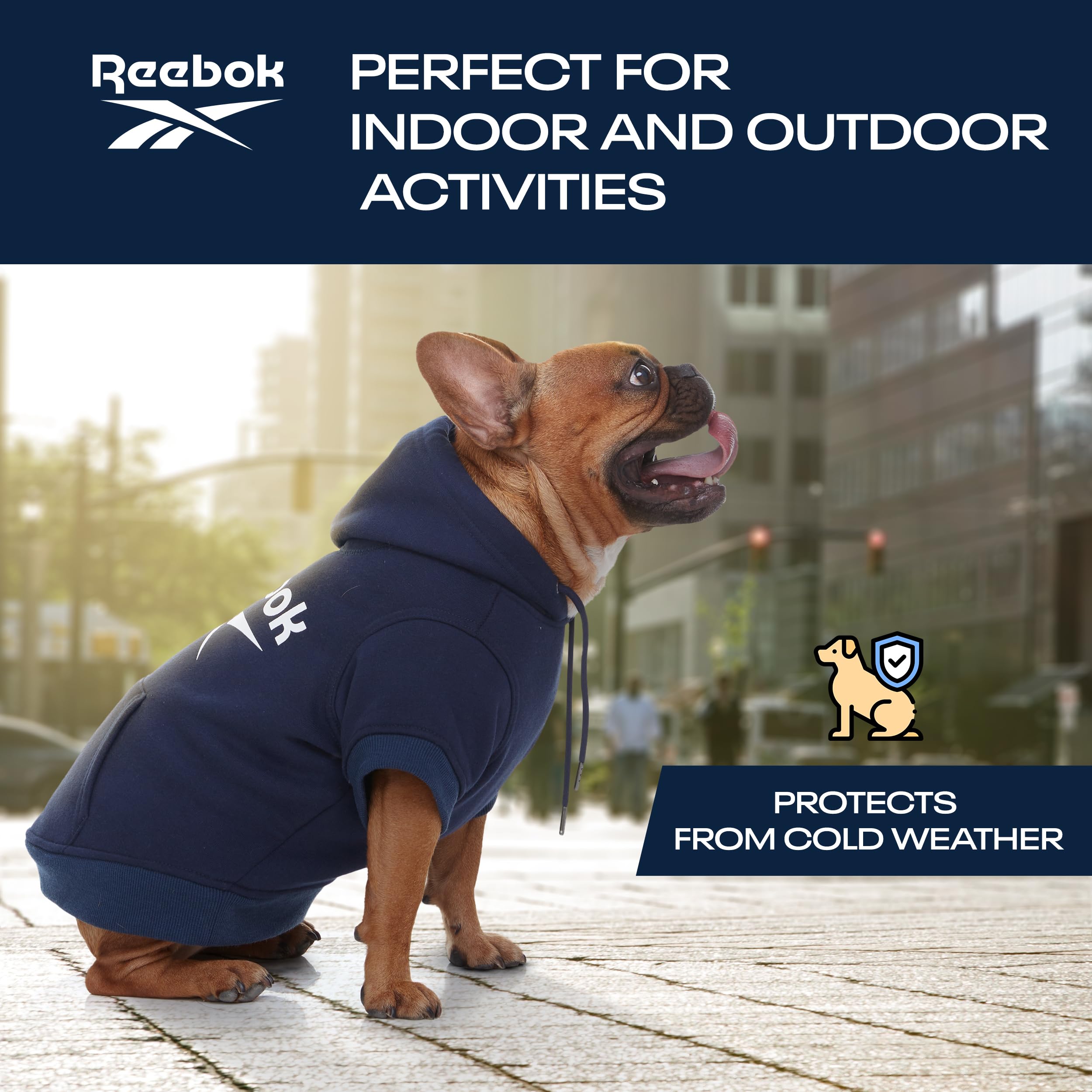 Reebok Dog Hoodie - Fleece Dog Sweater With Leash Hole, Cold Winter Sweatshirt For Small, Medium & Large Dogs, Perfect Cozy Warm