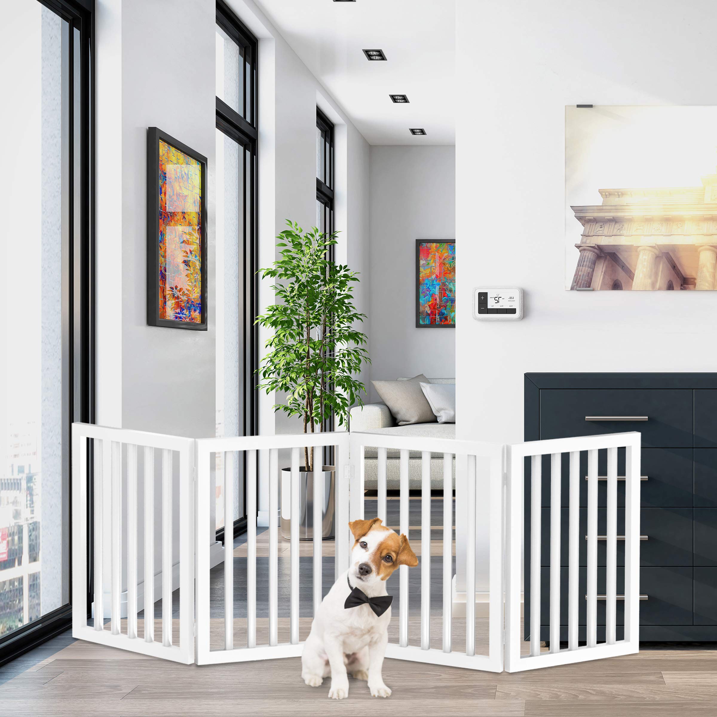 Indoor Pet Gate - 4-Panel Folding Dog Gate For Stairs Or Doorways - 73X24-Inch Freestanding Pet Fence For Cats And Dogs By Petma