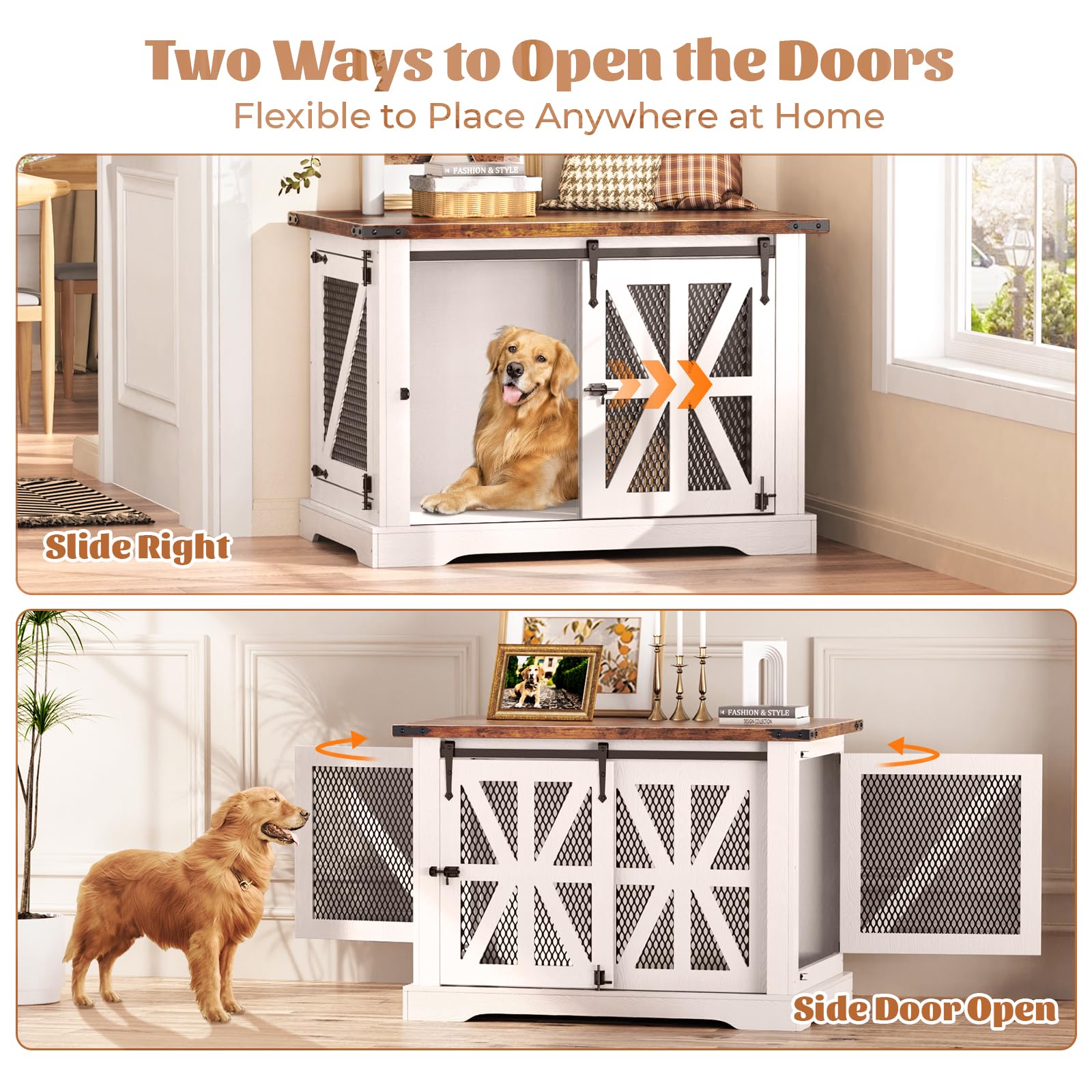 VOPEAK Farmhouse Dog Crate Furniture, Heavy Duty Large Dog Crate for Medium Large Dogs, XL Dog Cage Dog Kennel Indoor with Doubl