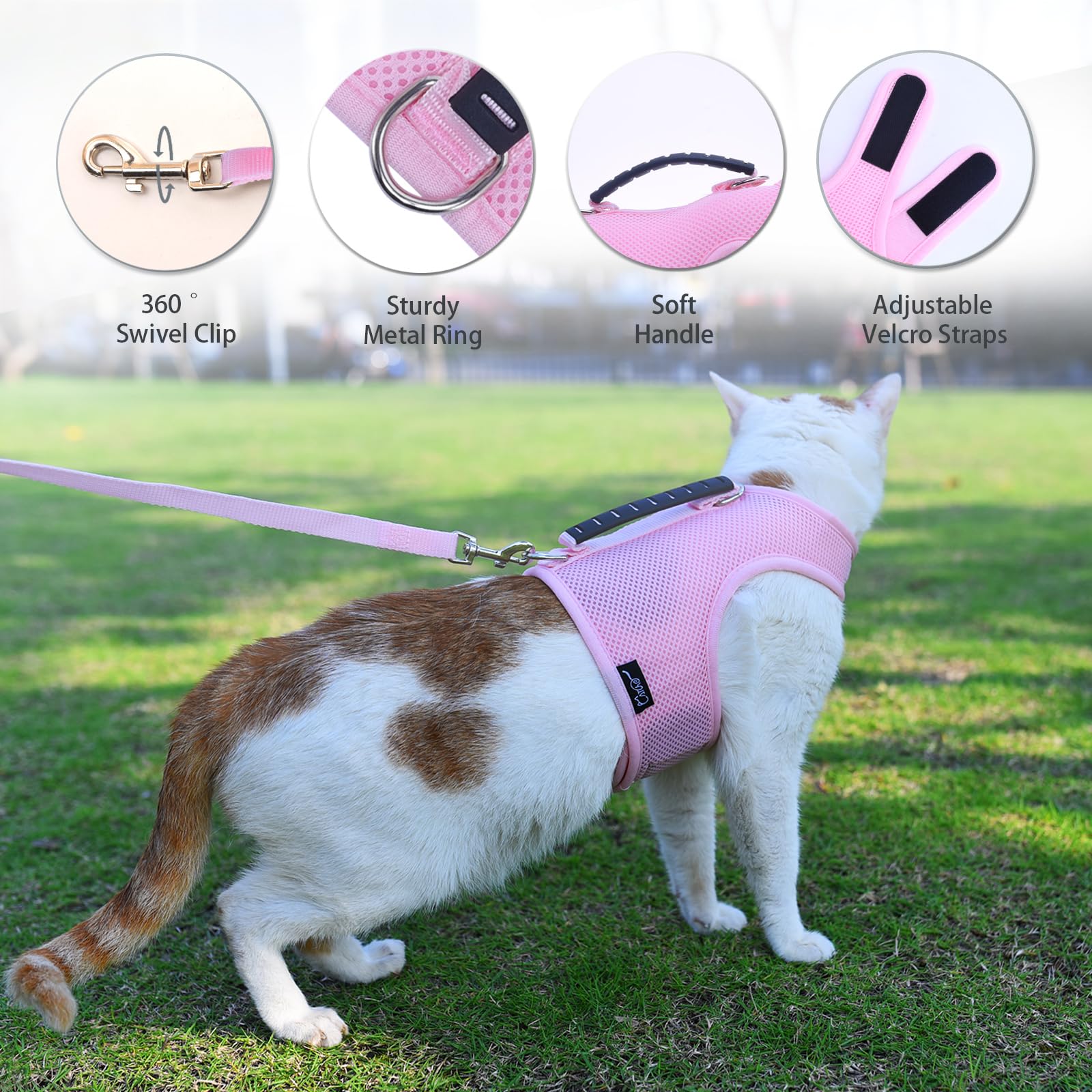 Cat Harness And Leash For Walking Escape Proof Breathable Mesh Fabric, Solid Pink, Large, Adjustable Cat Walking Jackets With Ha