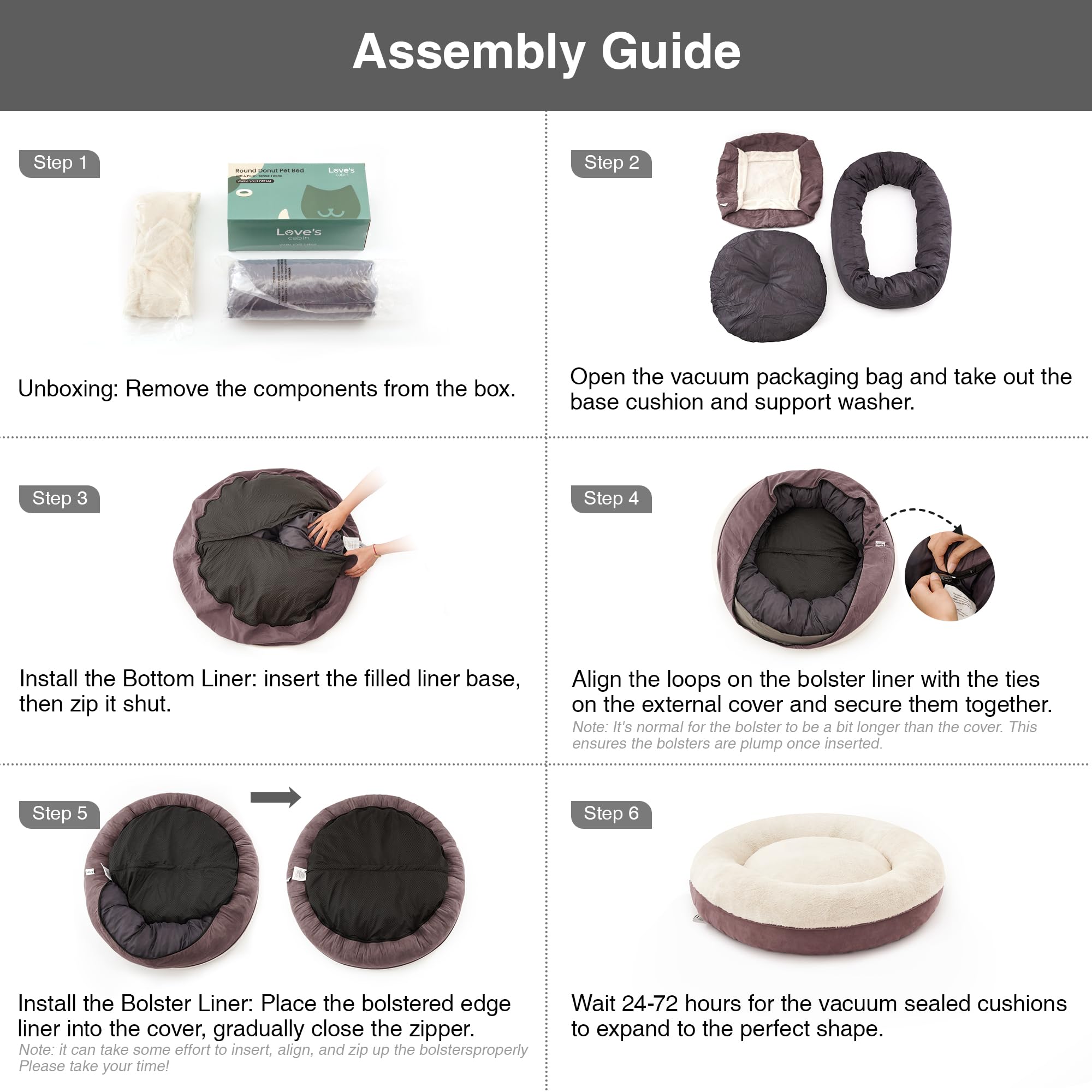 Love'S Cabin Donut Pet Bed, 25In, Burlwood, For Small Dogs & Cats, Soft Durable Fabric, Anti-Slip, Water-Resistant, Washable