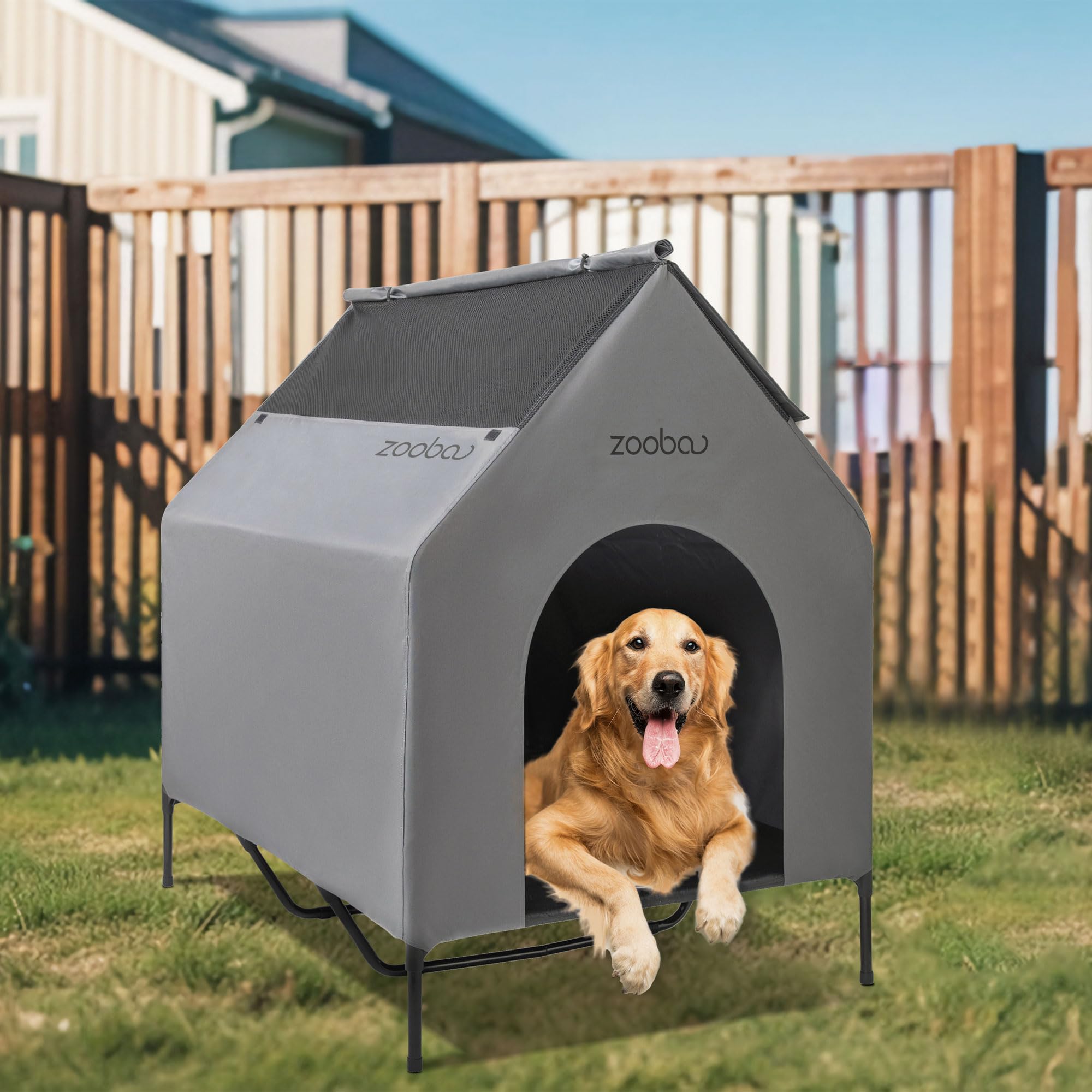 Zooba 48 '' X-Large Dog House, Dog House for Large Dogs Indoor or Outside, Weatherproof 600D PVC Dog House Outdoor, Featuring Br
