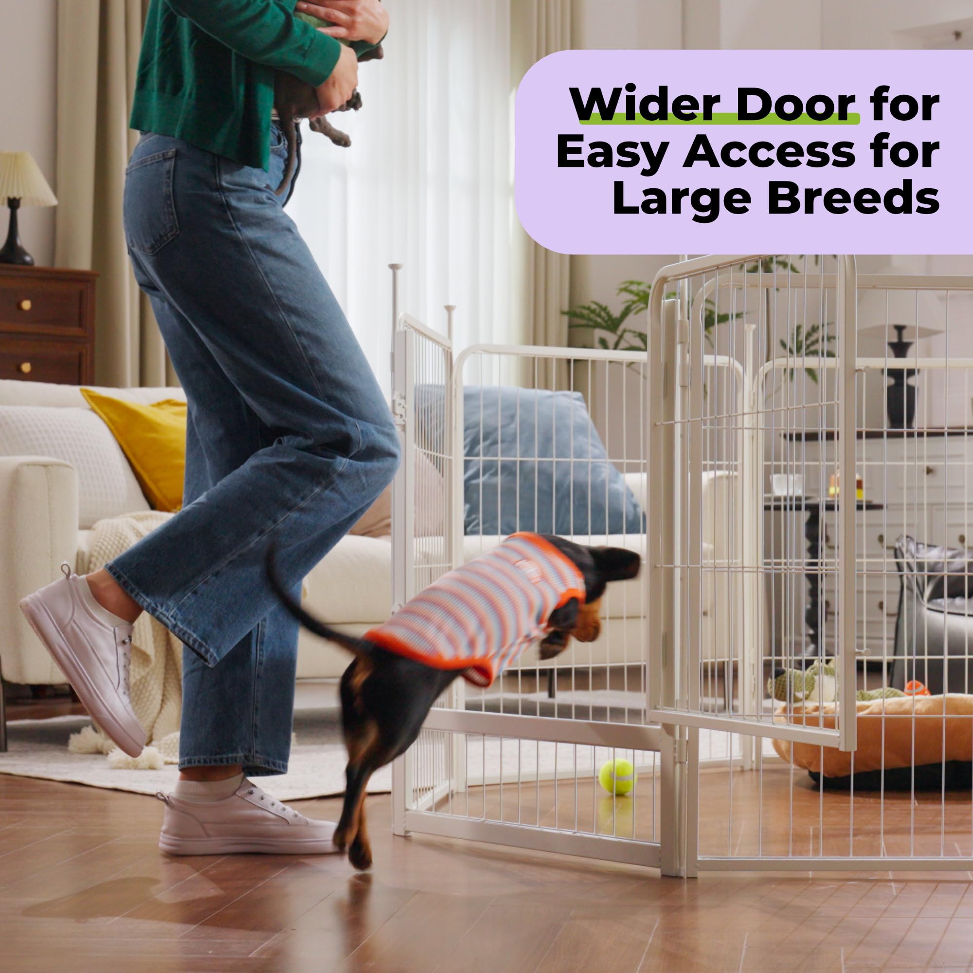 Sunsgrove Indoor Dog Playpen With Wider Door, 24 Inch 8 Panels Non Slip Dog Pen Indoor, Anti Rust Dog Fence, Free And Safe Play,