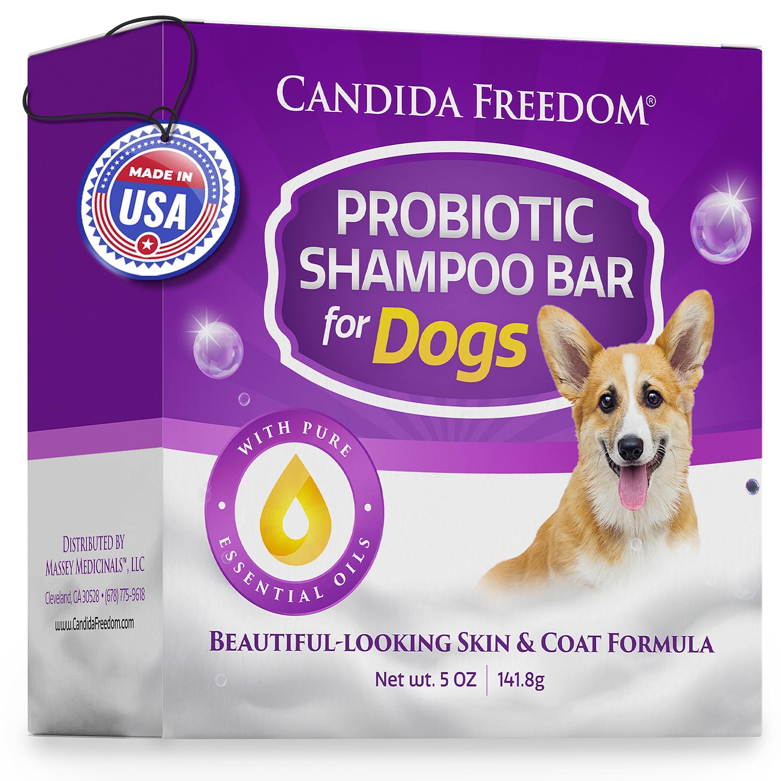 Masseys Natural Dog Shampoo Bar With Probiotics And Essential Oils, Ease Itchiness - Cedar Forest And Patchouli Scent - Full 5 O