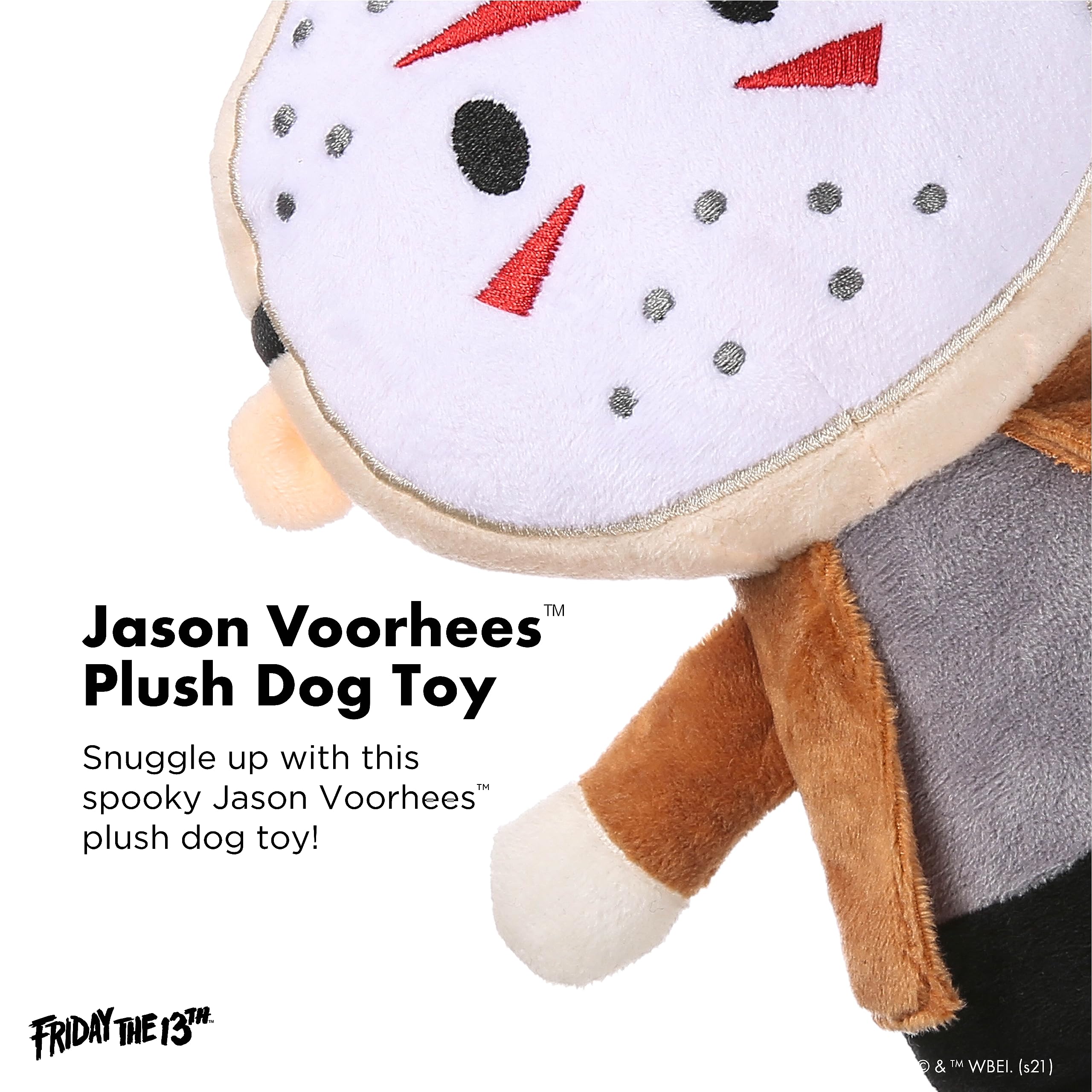 Warner Bros Horror Movies Friday The 13Th Jason Voorhees Figure Plush Dog Toy | Medium Dog Toy From Friday The 13Th Collection | Squeaky Dog Toy Halloween Dog Chew Toy, 6 Inch