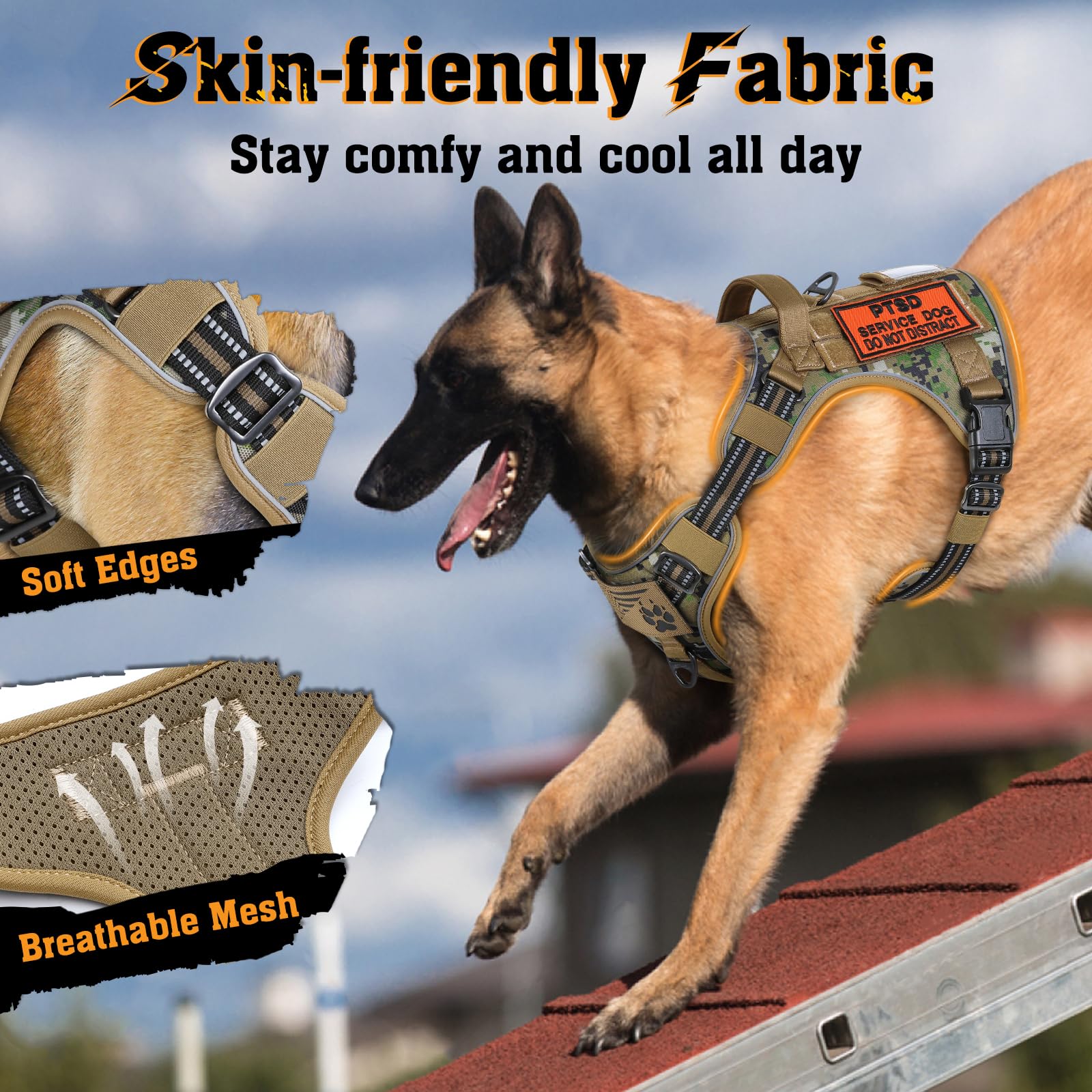 Rabbitgoo Dog Harness For Large Dogs No Pull, Tactical Service Pet Vest With Molle And Control Handle, Adjustable And Reflective