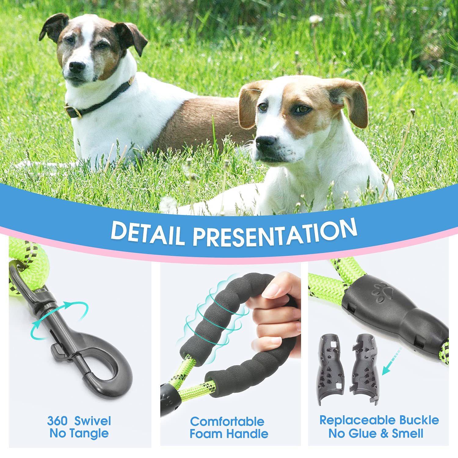 Baapet 2/4/5/6 Ft Dog Leash With Comfortable Padded Handle And Highly Reflective Threads For Small Medium And Large Dogs (5Ft-1/2'', Green)