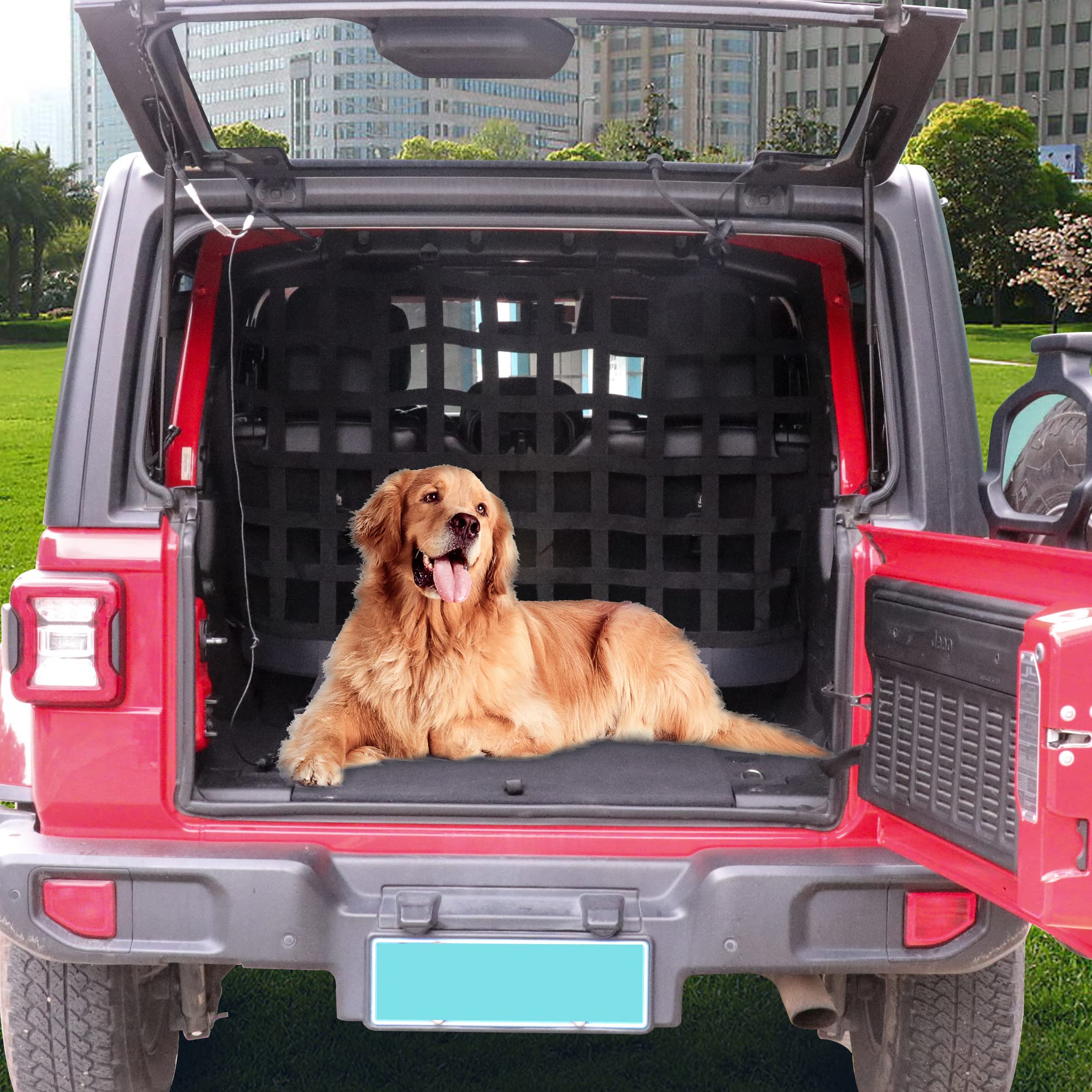 Rerpro Pet Net Safety Dog Barrier For 2007-2025 Jeep Wrangler Jk Jl 4 Door Accessories, Behind Rear Seat Pet Dog Covers Trunk Cargo Isolation Liner Net For Jeep Wrangler