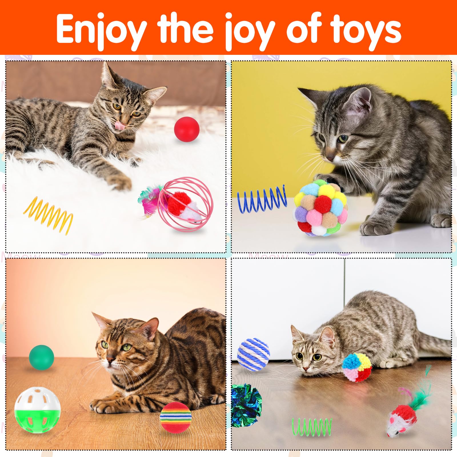150 Pcs Cat Toys Bulk, Kitten Toys Assorted Cat Toy Variety Pack Cats Toy Bundle With Mice Rainbow Balls/Springs Crinkle Balls/L