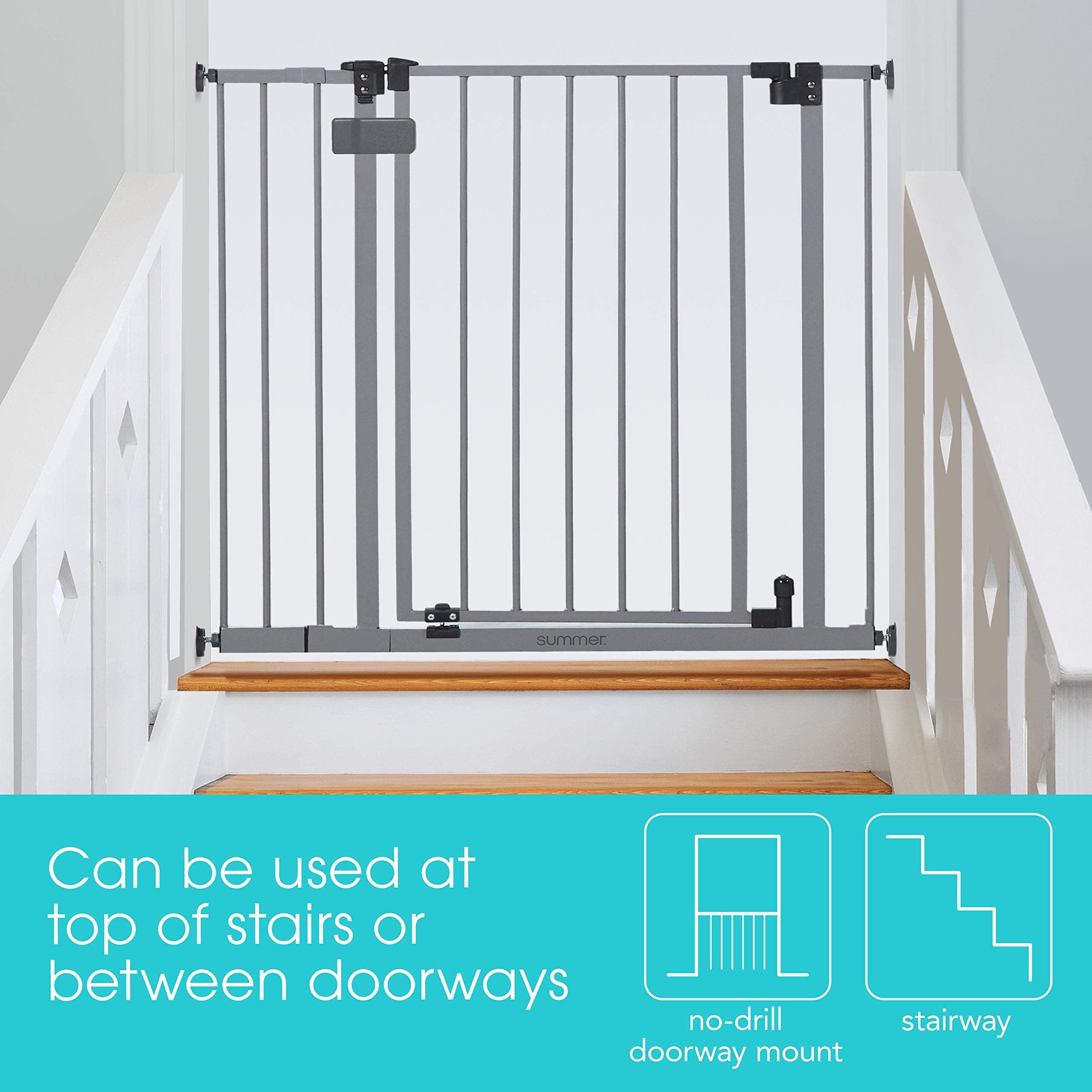 Summer Infant Secure Space Extra-Wide Pet And Baby Gate, 28.5' - 52' Wide, 30' Tall, Pressure Or Hardware Mounted, Install In-Between Rooms, Doorways And Stairways, Auto-Close & Hold-Open Door - Grey