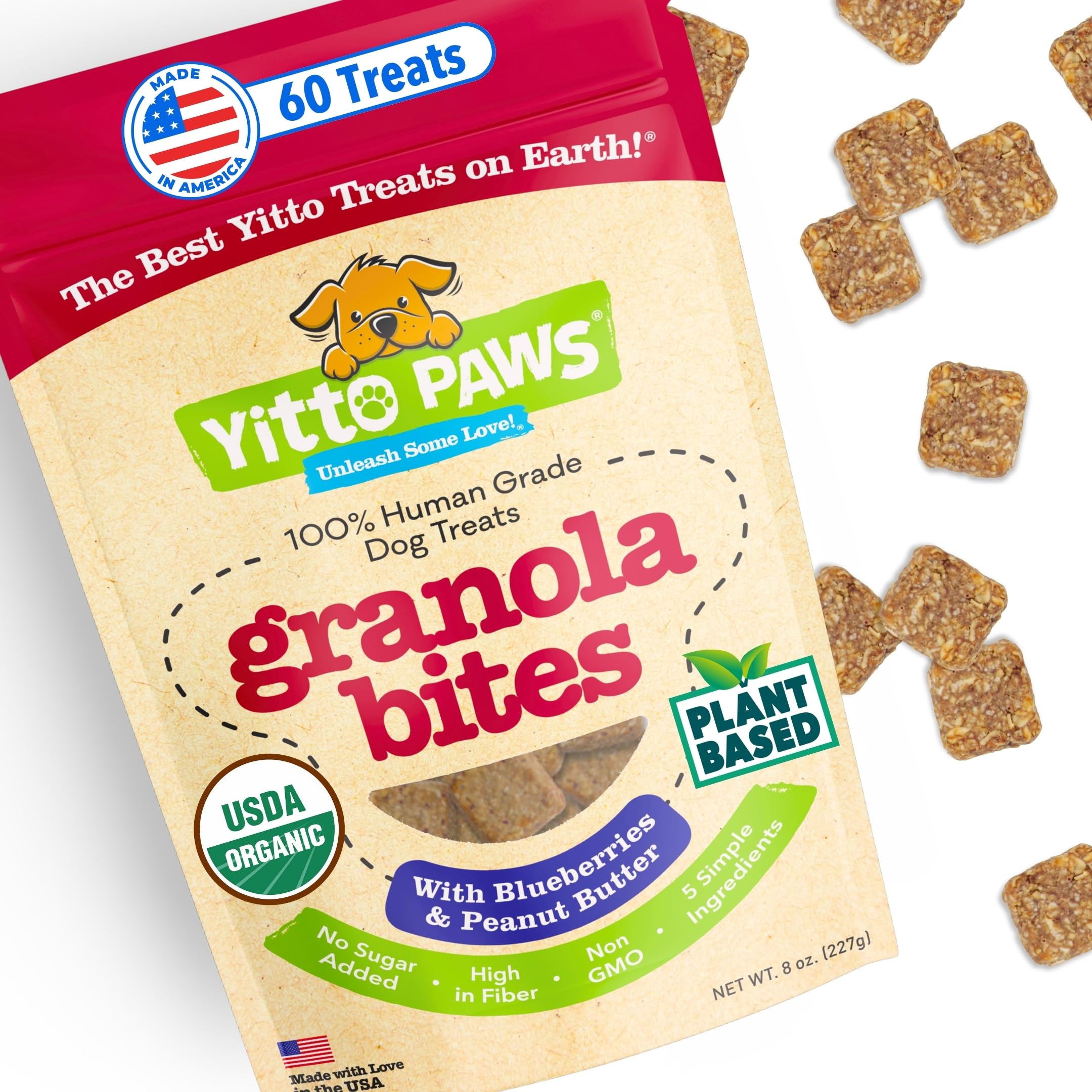 Crunchy Organic Blueberry Dog Treats, Oats & Peanut Butter Healthy Dog Treats, Vegan All Natural Dog Training Treats Made in USA