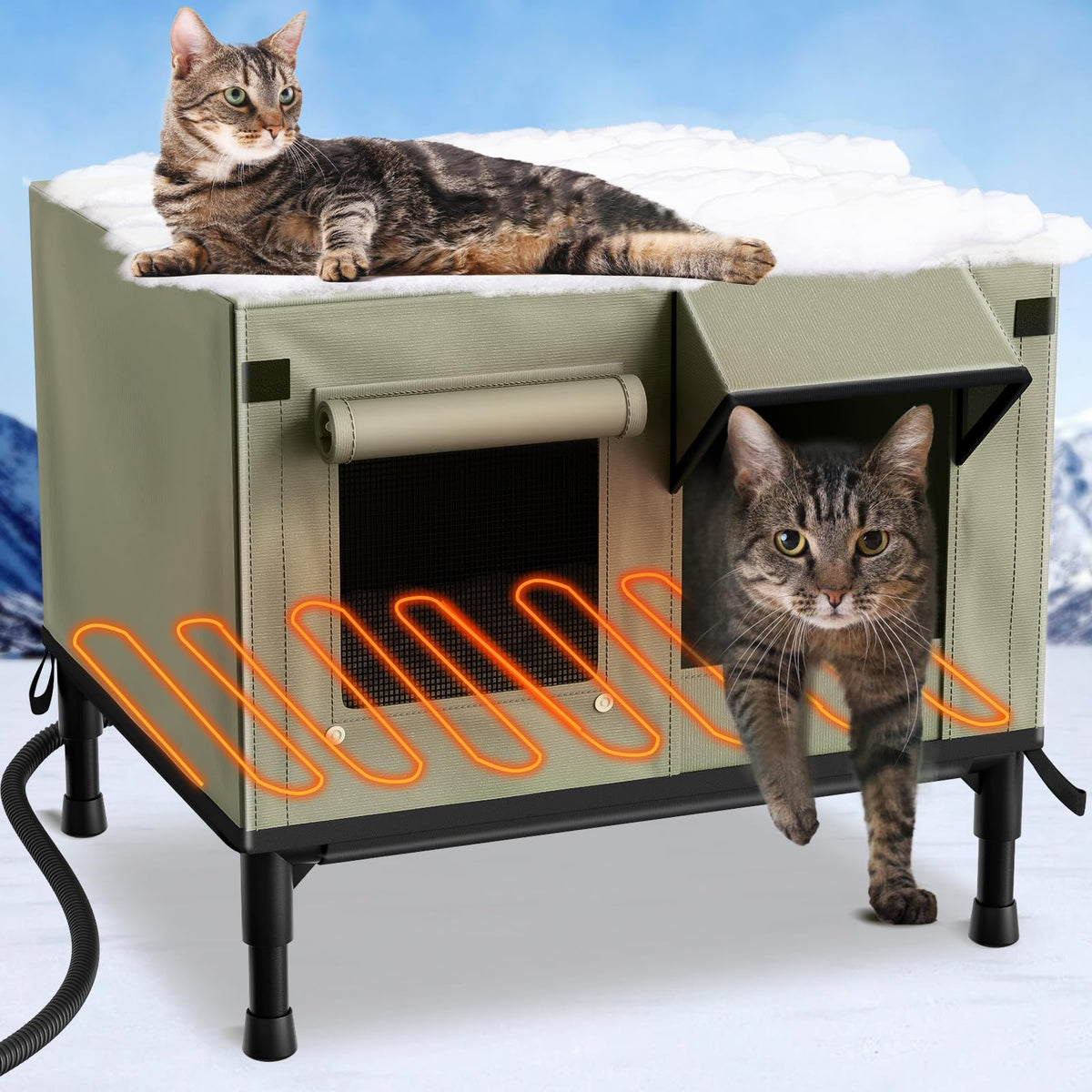 Vvb Heated Cat House For Outside, 100% Weatherproof, Winter Shelter For Ferals, Safe Escape Door, Insulated Outdoor Cat Shelter 