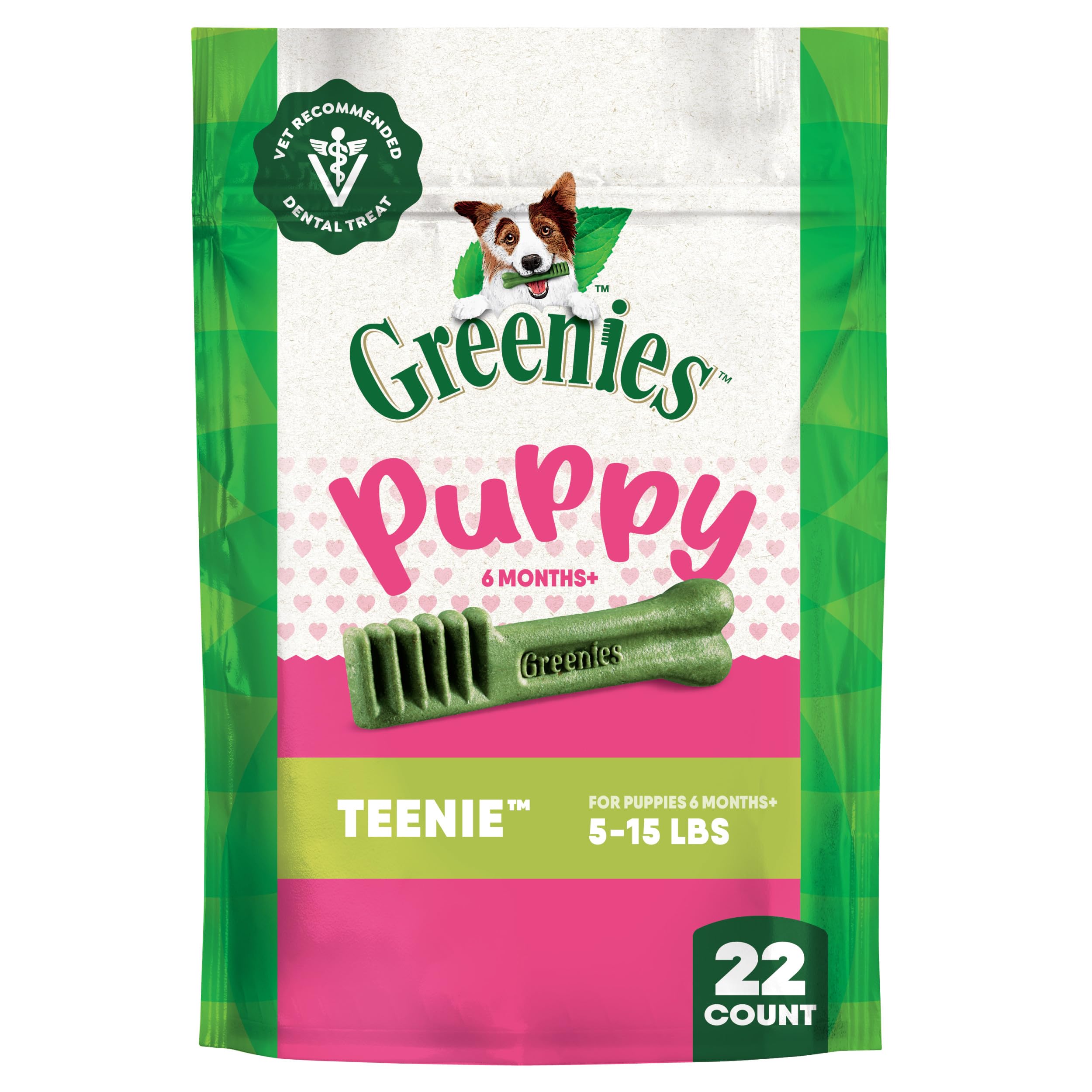 Greenies Puppy Teenie Size Dental Dog Treats, 6 oz. Pack (22 Treats)
