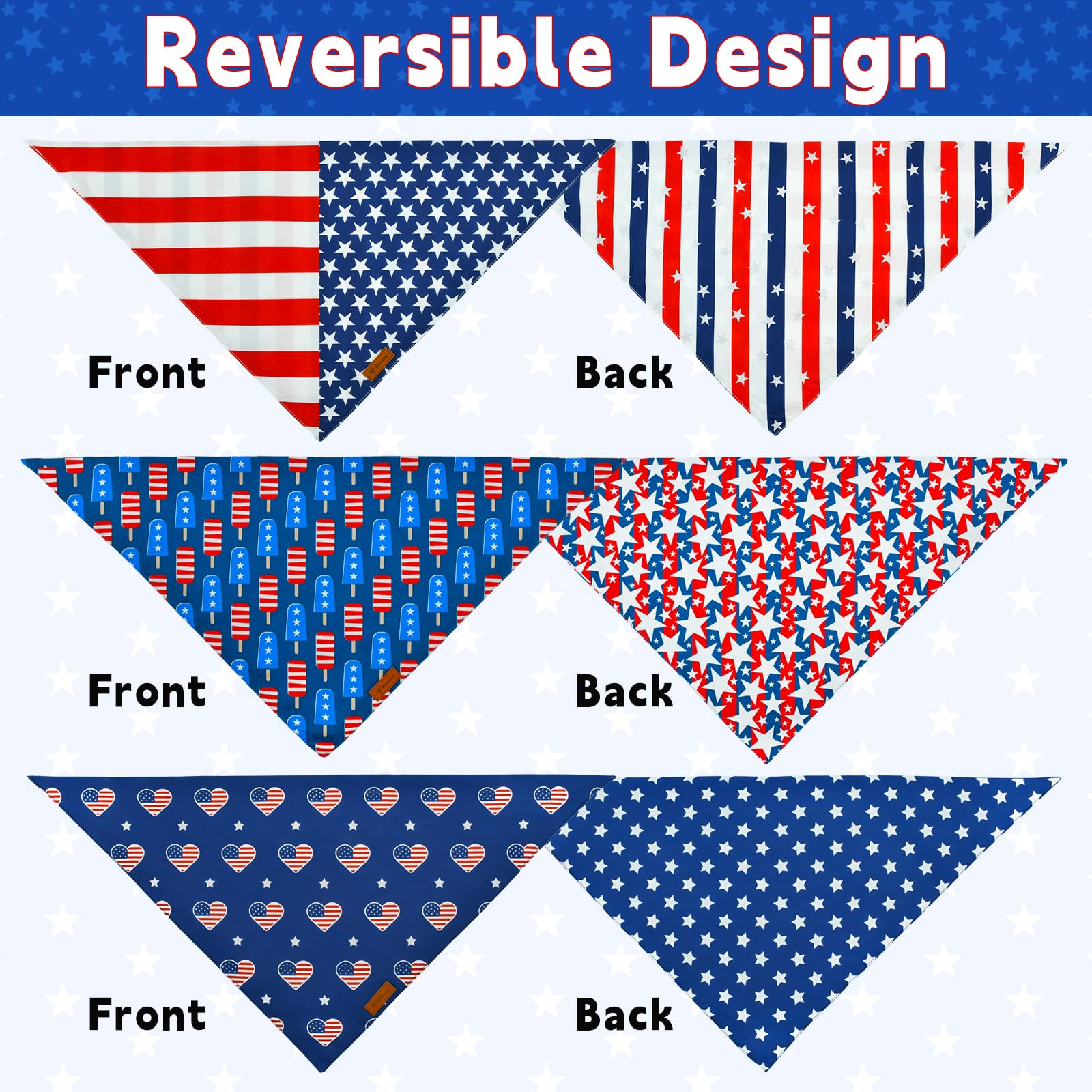 Vehomy 3 Pack 4Th Of July Dog Bandana Independence Day Pet Bandanas Reversible Dog Patriotic Triangle Scarf Bib With Stars & Str