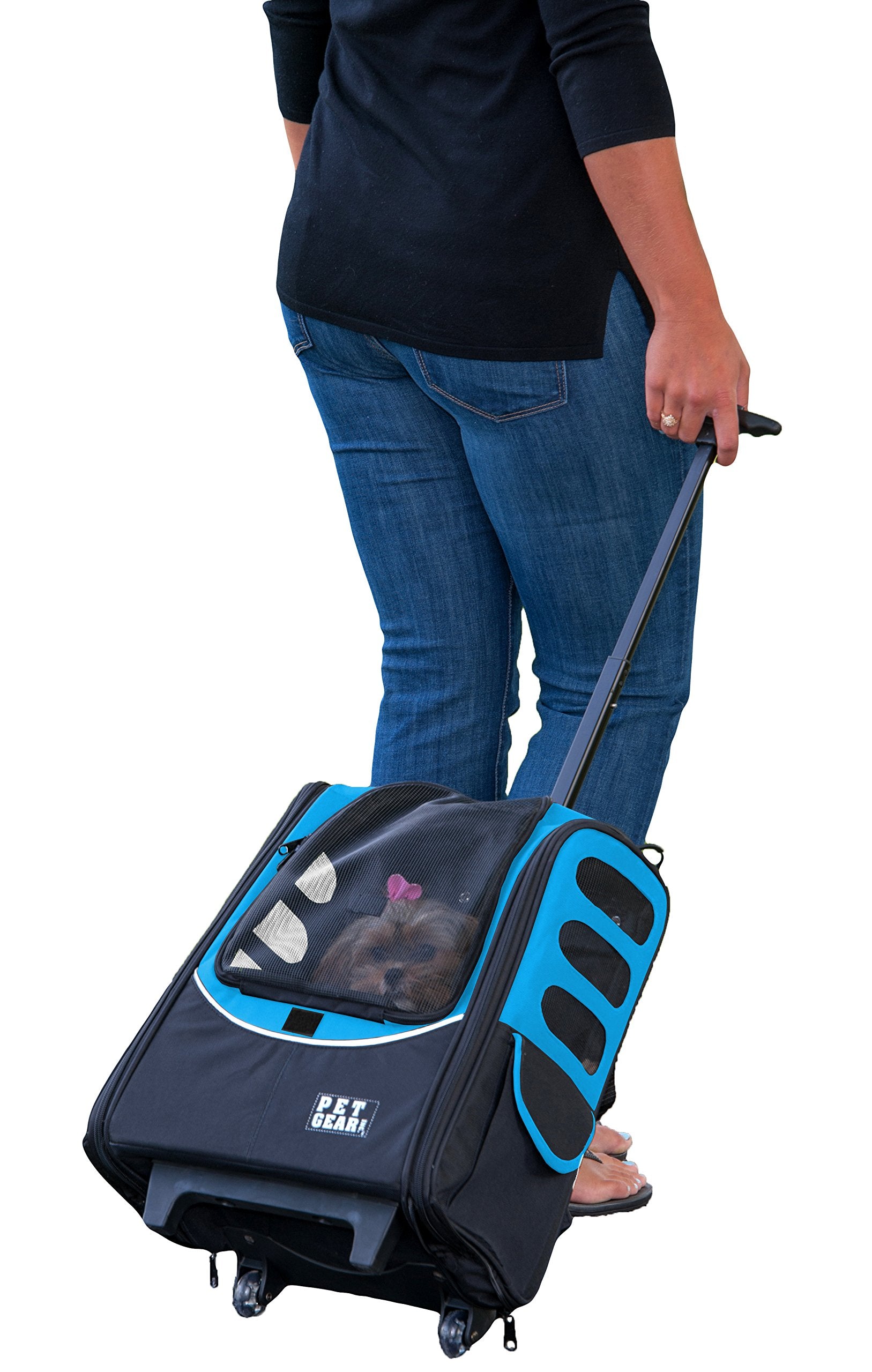 Pet Gear I-Go2 Escort Roller Backpack, Travel Carrier, Car Seat For Cats/Dogs, Mesh Ventilation, Included Tether, Telescoping Ha