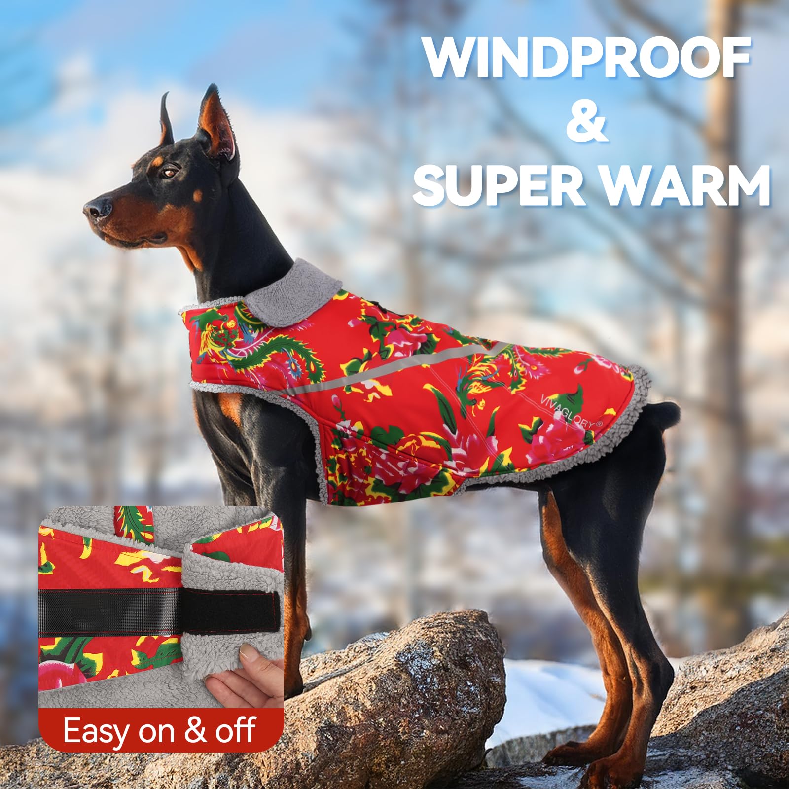 Vivaglory Warm Dog Fleece Vest Jacket With Two-Way Zipper Opening, Pet Jacket With Fleece Lining For Small Pets, Northeast Flora