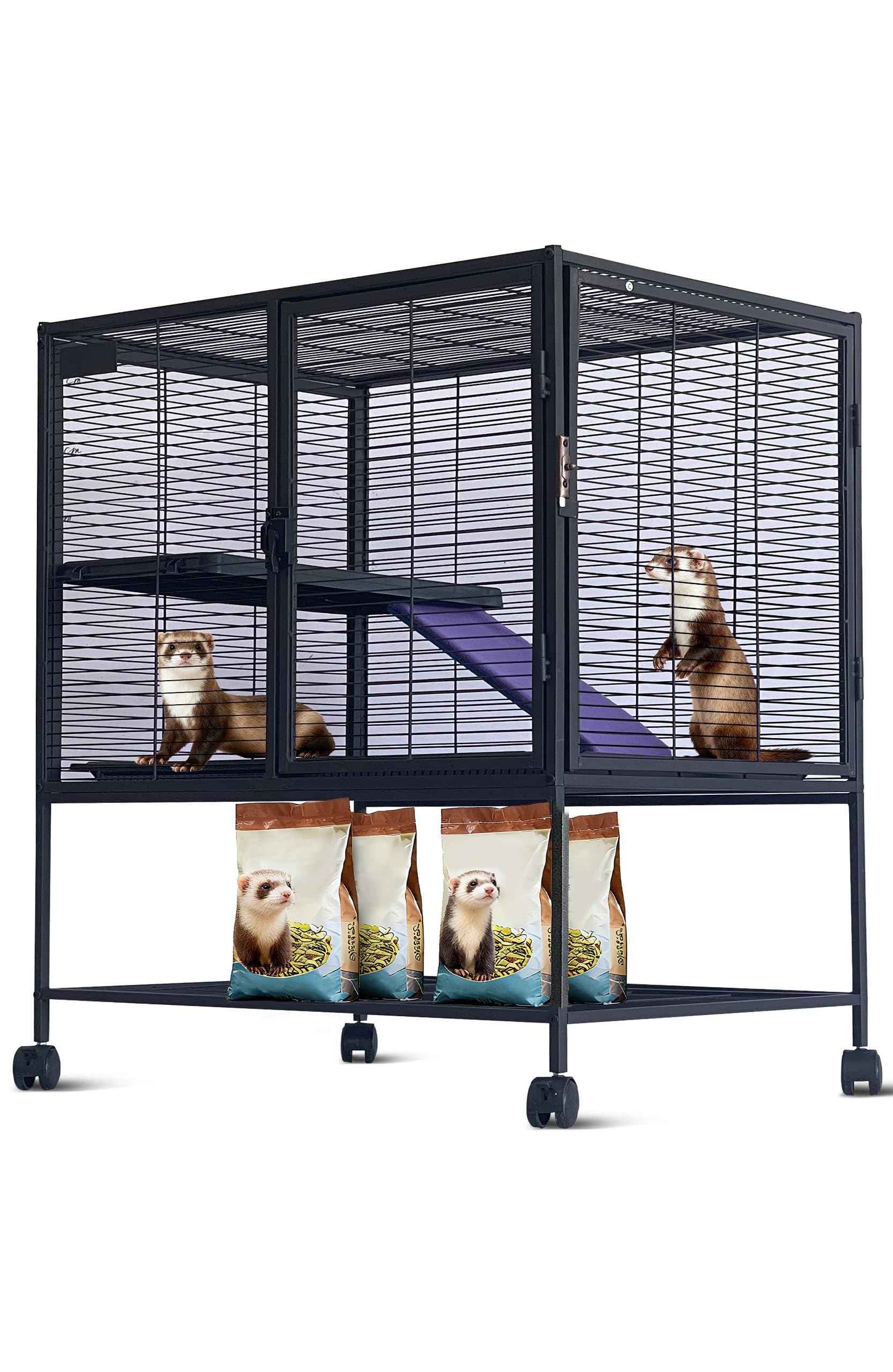 Garvee Small Animal Cage, 36 in H Deluxe Ferret Cage - 4 Tier Large Chinchilla Cage with Removable Ramp, Hammock,Removable Tray 