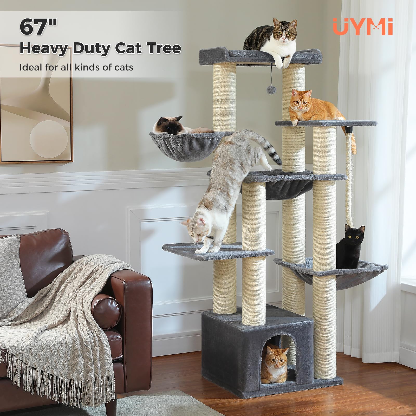 Uymi 67'' Heavy-Duty Cat Tree For Indoor Cats Large Adult, Xxl Cat Tower With 13 Thick Scratching Posts (F4.3), Super Large Perc