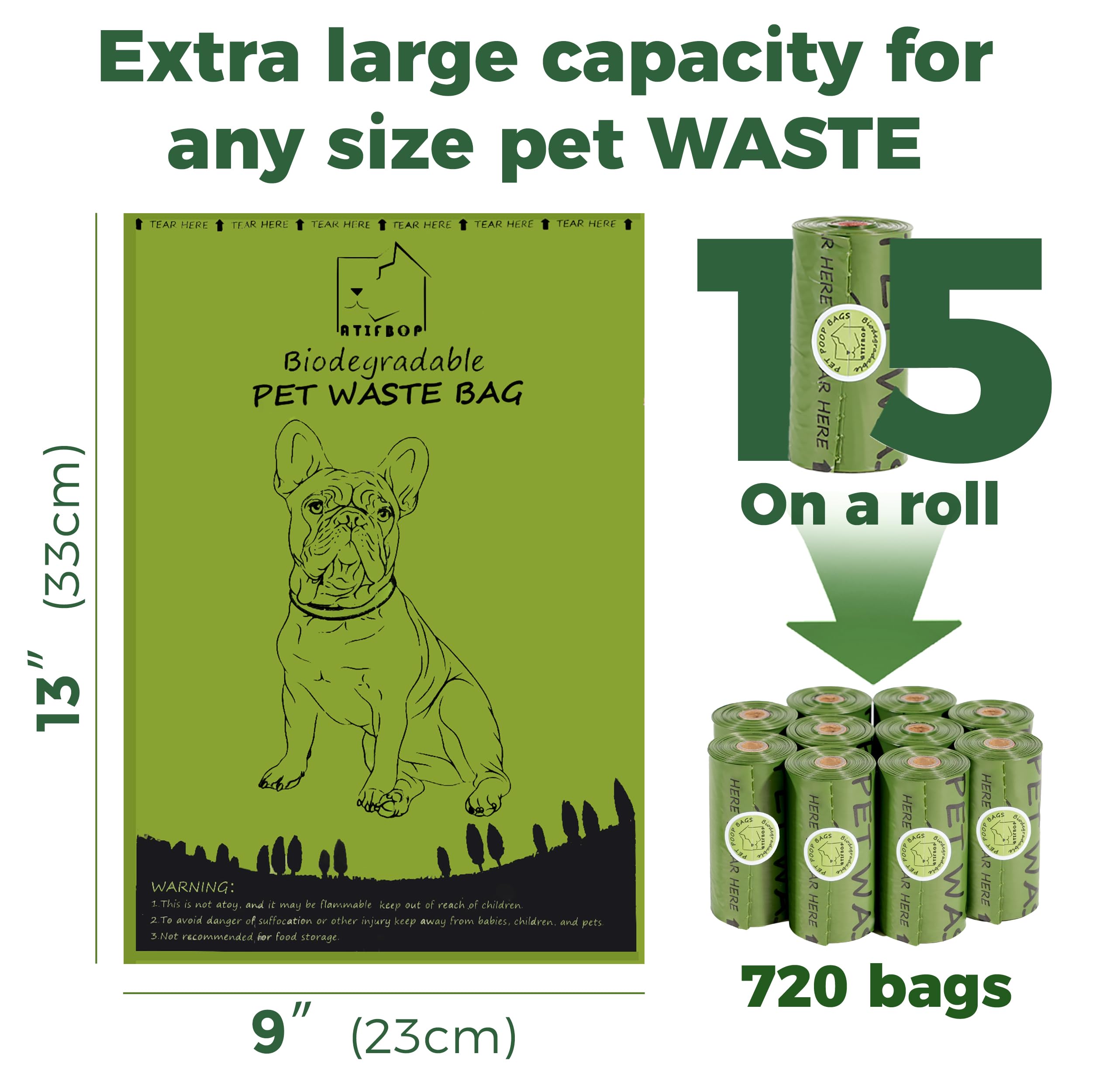 Atifbop Biodegradable Dog Poop Bags 720 Count 48 Rolls, Leak Proof And Thicken Pet Poop Bag (Scented)