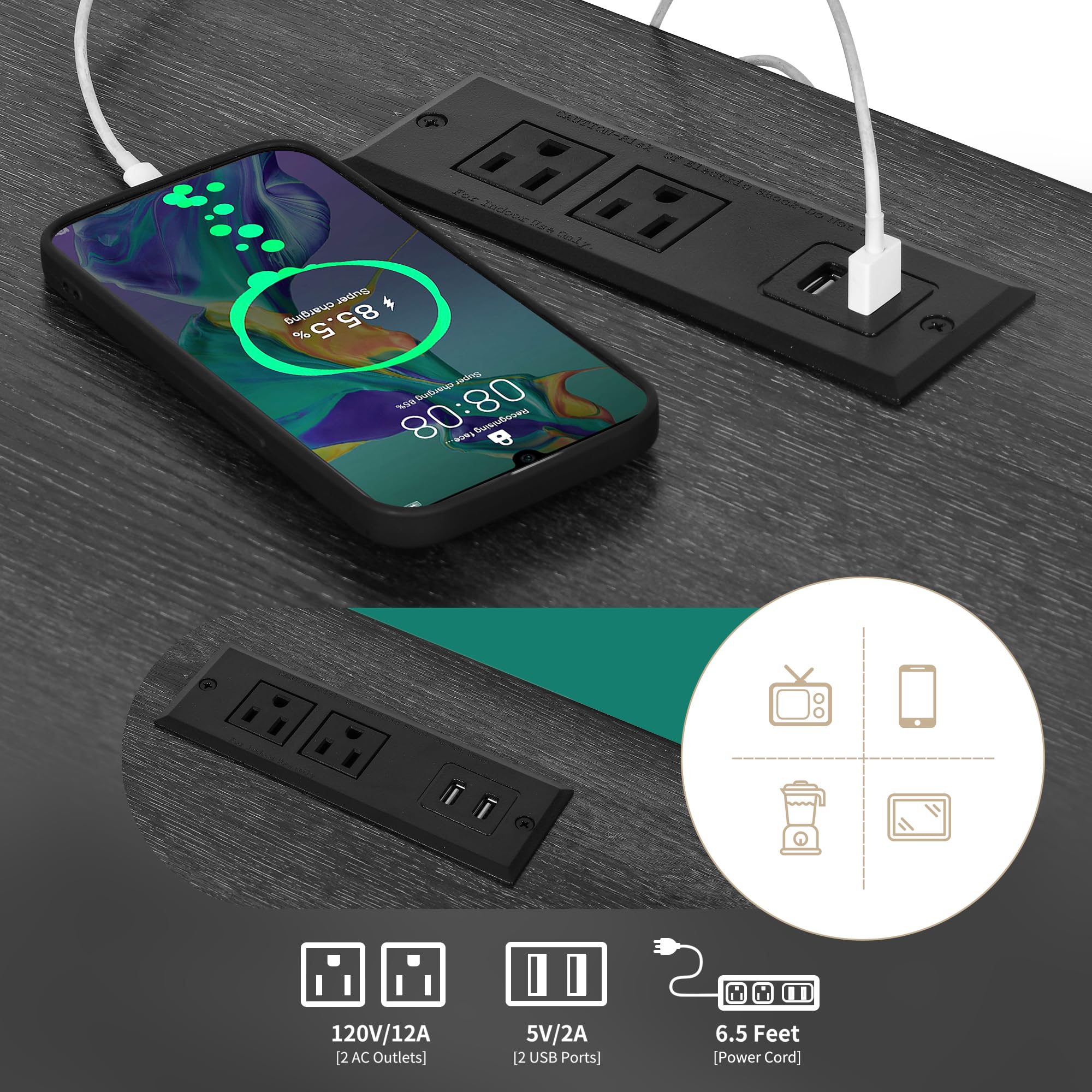 Yitahome Double Hidden Cat Litter Box Enclosure With Power Outlet & Led Light, 60 Inch Dual Kitty Litter Box Tv Stand Furniture