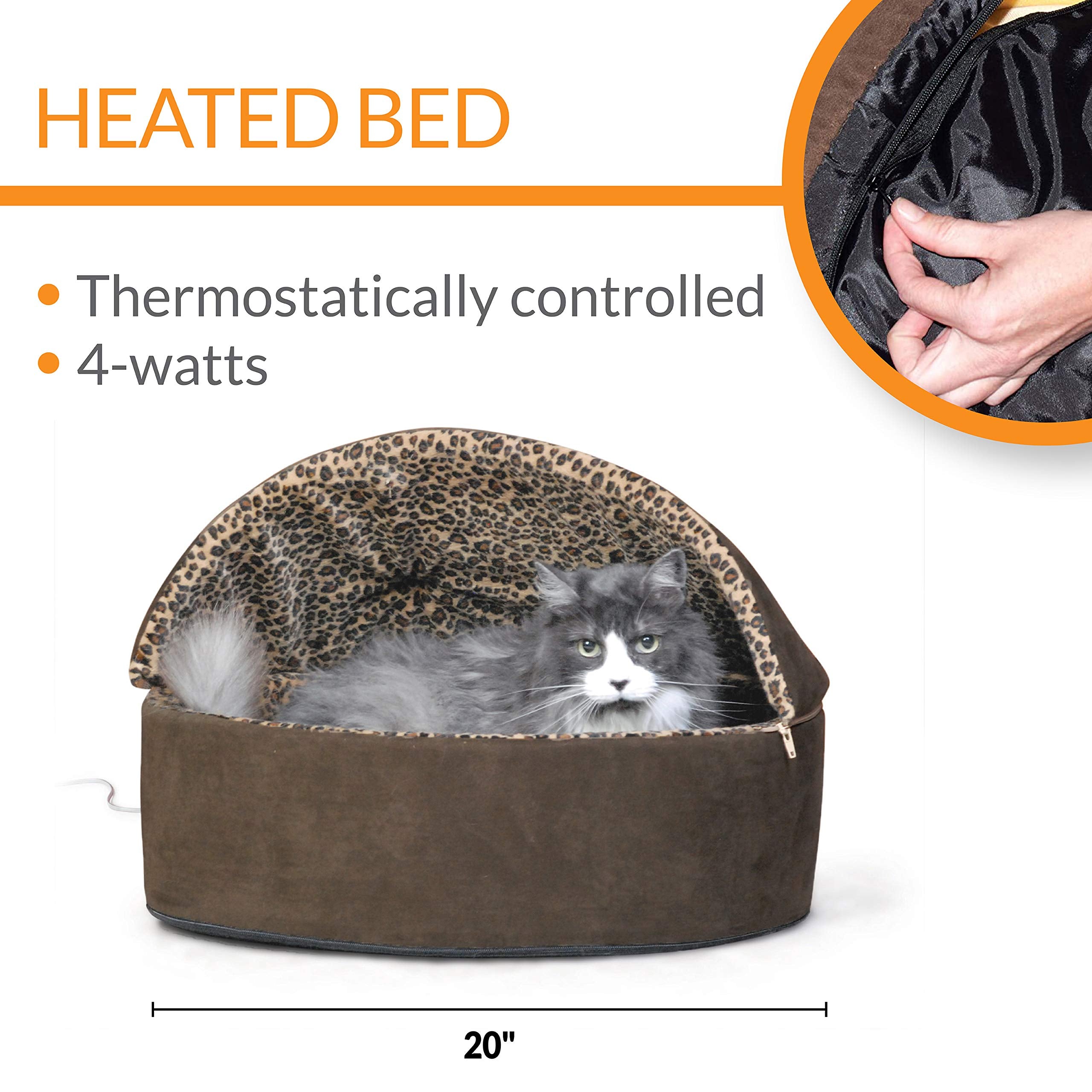 K&H Pet Products Thermo-Kitty Bed Deluxe Heated Cat Bed for Large Kitties - Indoor Heated Pet Bed for Dogs & Cats, Covered Cave