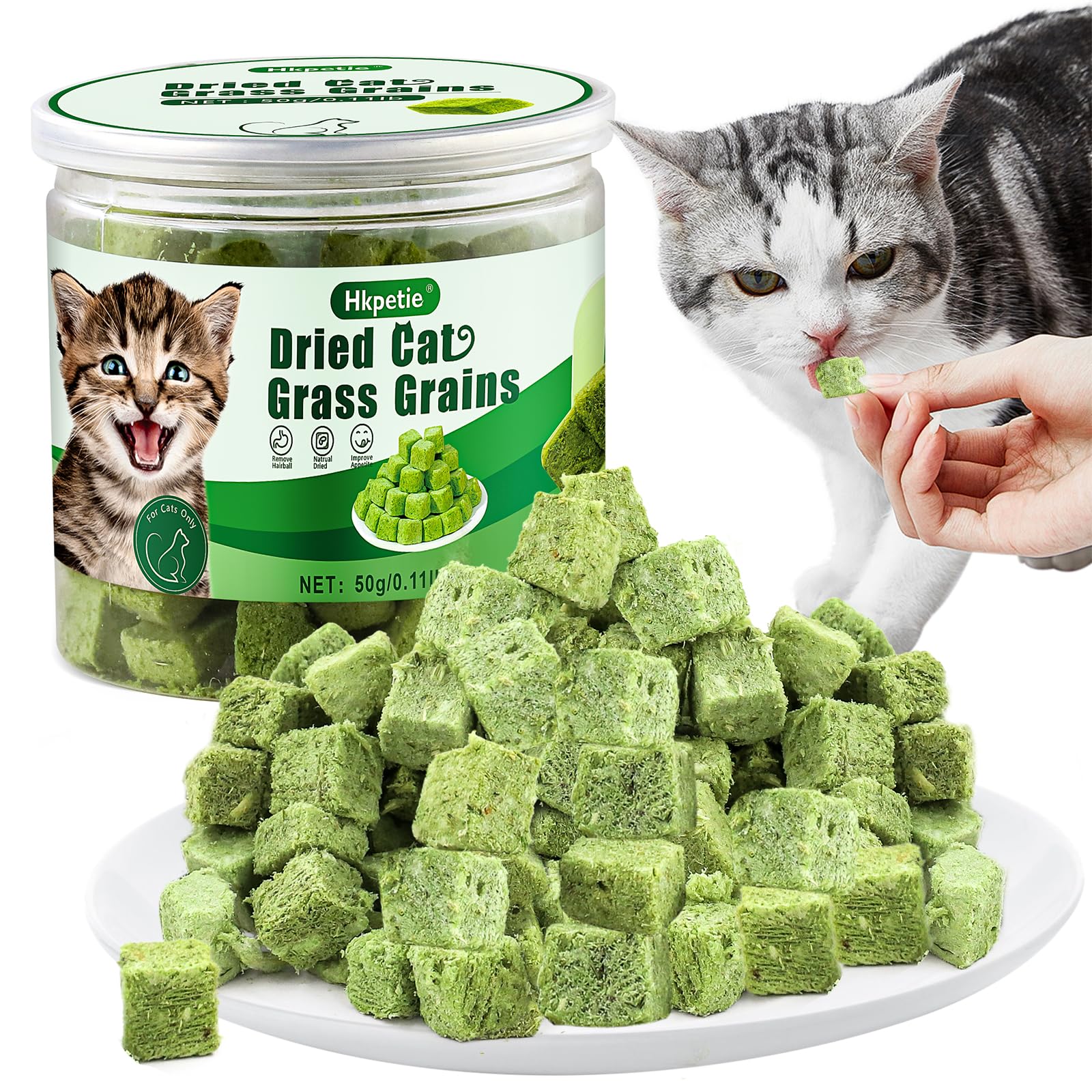 Hkpetie 50g Cat Grass Teething Treat, Delicious Cat Grass Teething Snack Edible Cats Chew Toy for Teeth Cleaning and Hairball Re