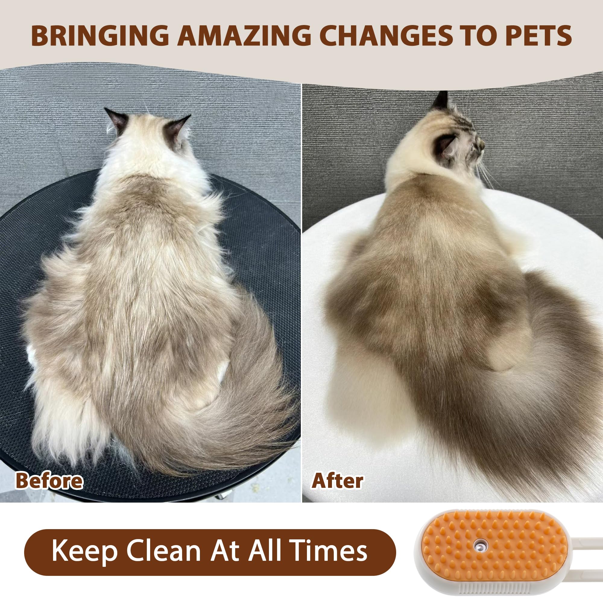 4 In 1 Cat Steam Brush For Shedding, Rechargeable Cat Brush With Steam, Anti-Static Pet Steam Brushes, Massage, Cleaning, Sheddi