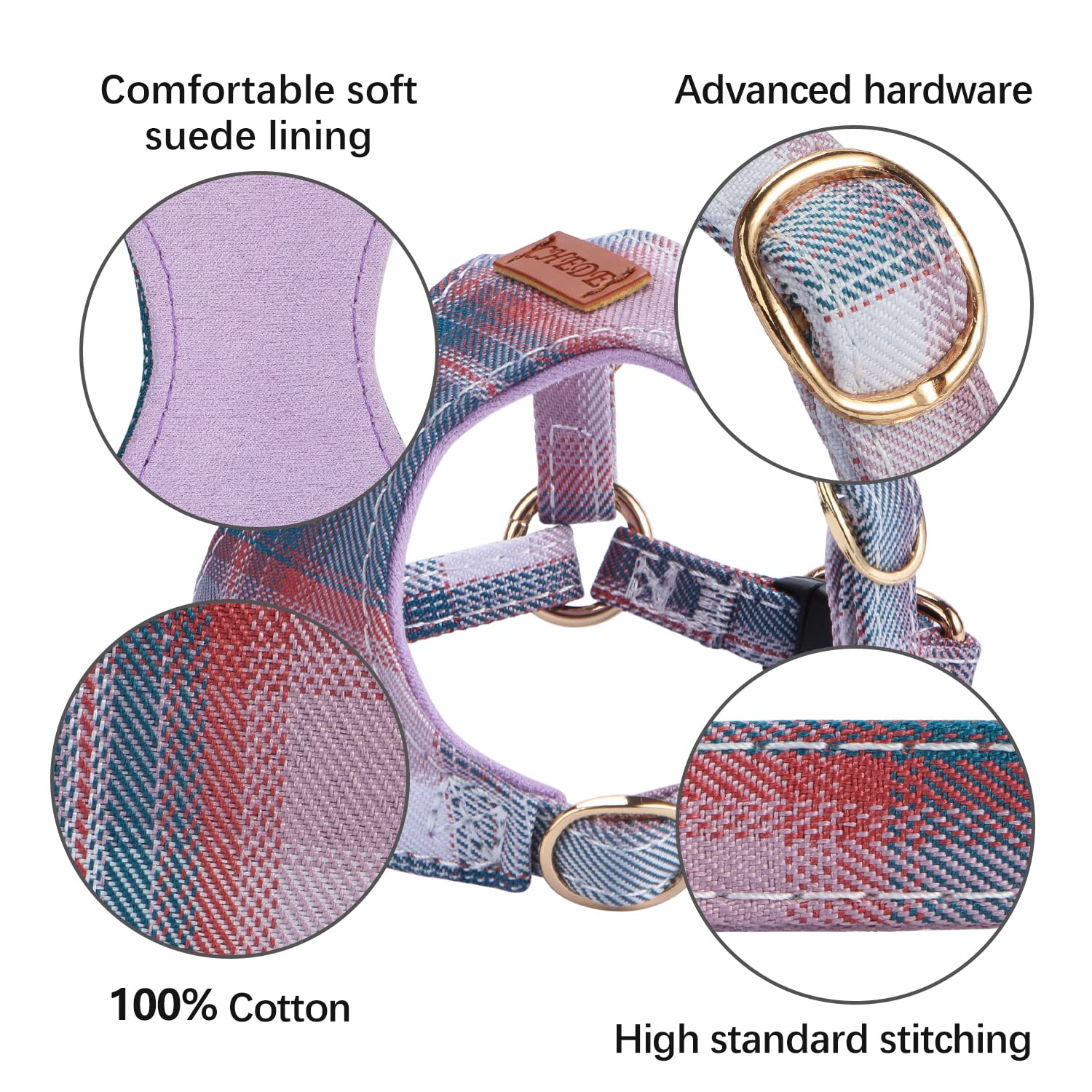 CHEDE No Pull Plain Pattern Dog Harness - Lightweight and Soft, Adjustable for Small and Medium-Sized Dogs, Includes Leash