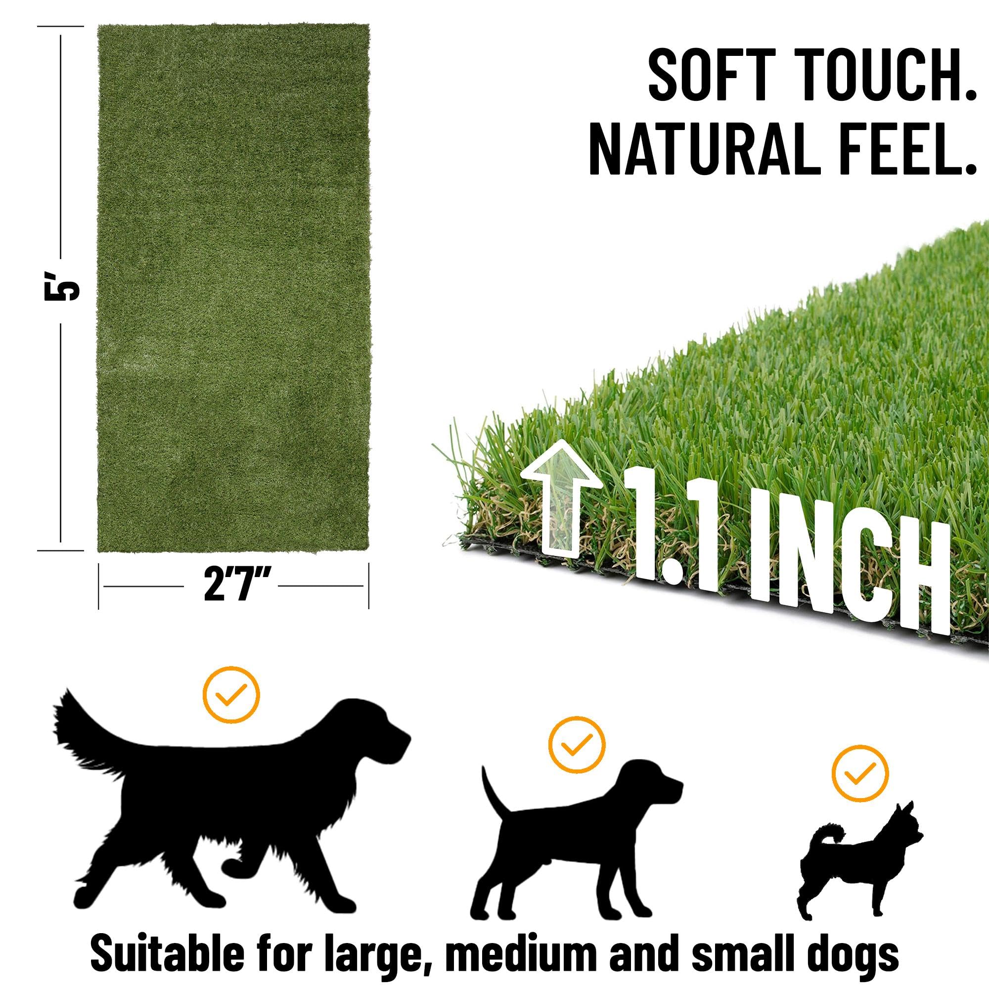 Ottomanson Artificial Grass Puppy Potty Training Pad, 2'7'' X 5' Reusable Pee Pad For Small Pets And Dogs