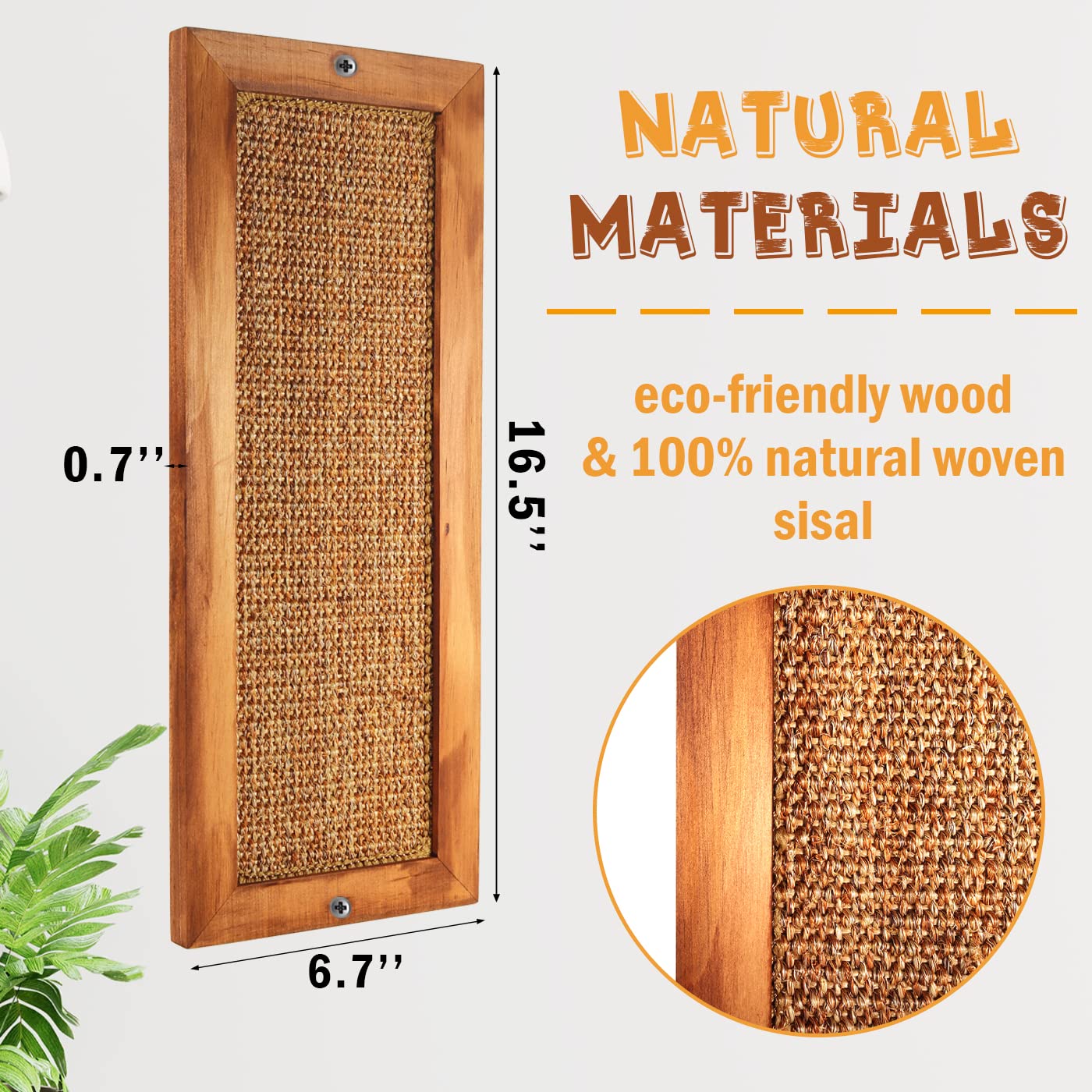 LSAIFATER Cat Scratching Post - Wooden Sisal Wall Scratcher, 1 PCS, Brown, Model 11200, Floor or Wall Mounted for Indoor Cats