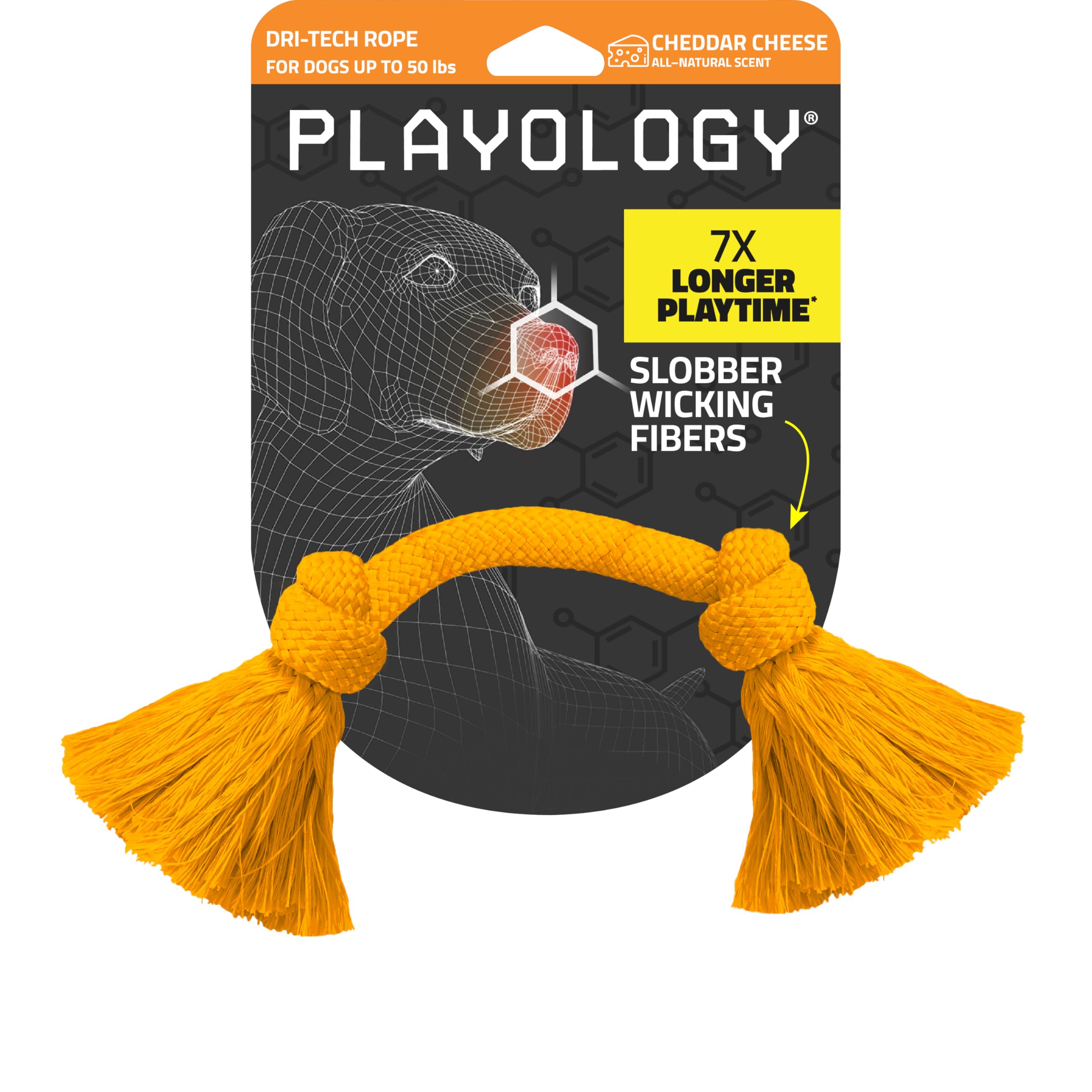 Playology Dri Tech Rope Dog Chew Toy For Medium Dogs Up To 50 Lbs | Engaging, All-Natural Cheddar Cheese Scented Orange Toy For 