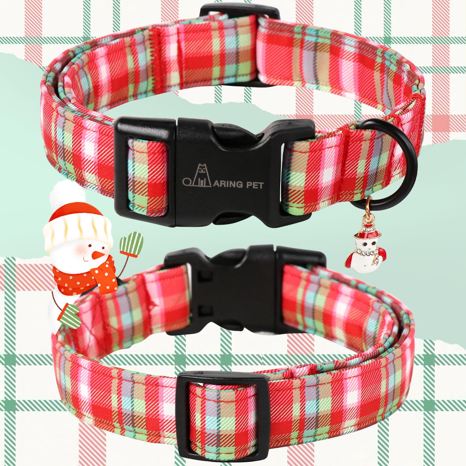 Aring Pet Christmas Dog Collar-Cute Red Green Plaid Dog Collars, Adjustable Christmas Pet Collars Puppy Collar With Quick Releas
