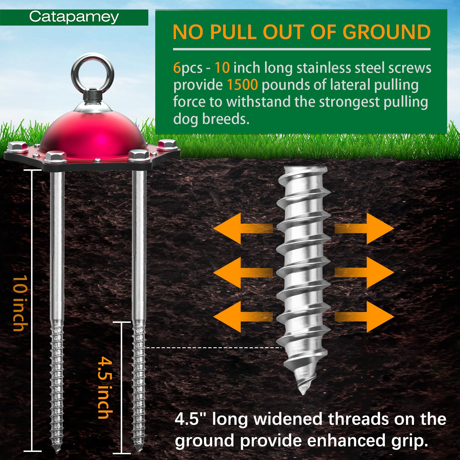 Catapamey Dog Tie Out Stake(No Cable), For Large Dogs Up To 200 Lbs 360Swivel Dog Run Anchors-Runner For Yard Camping,Best For I