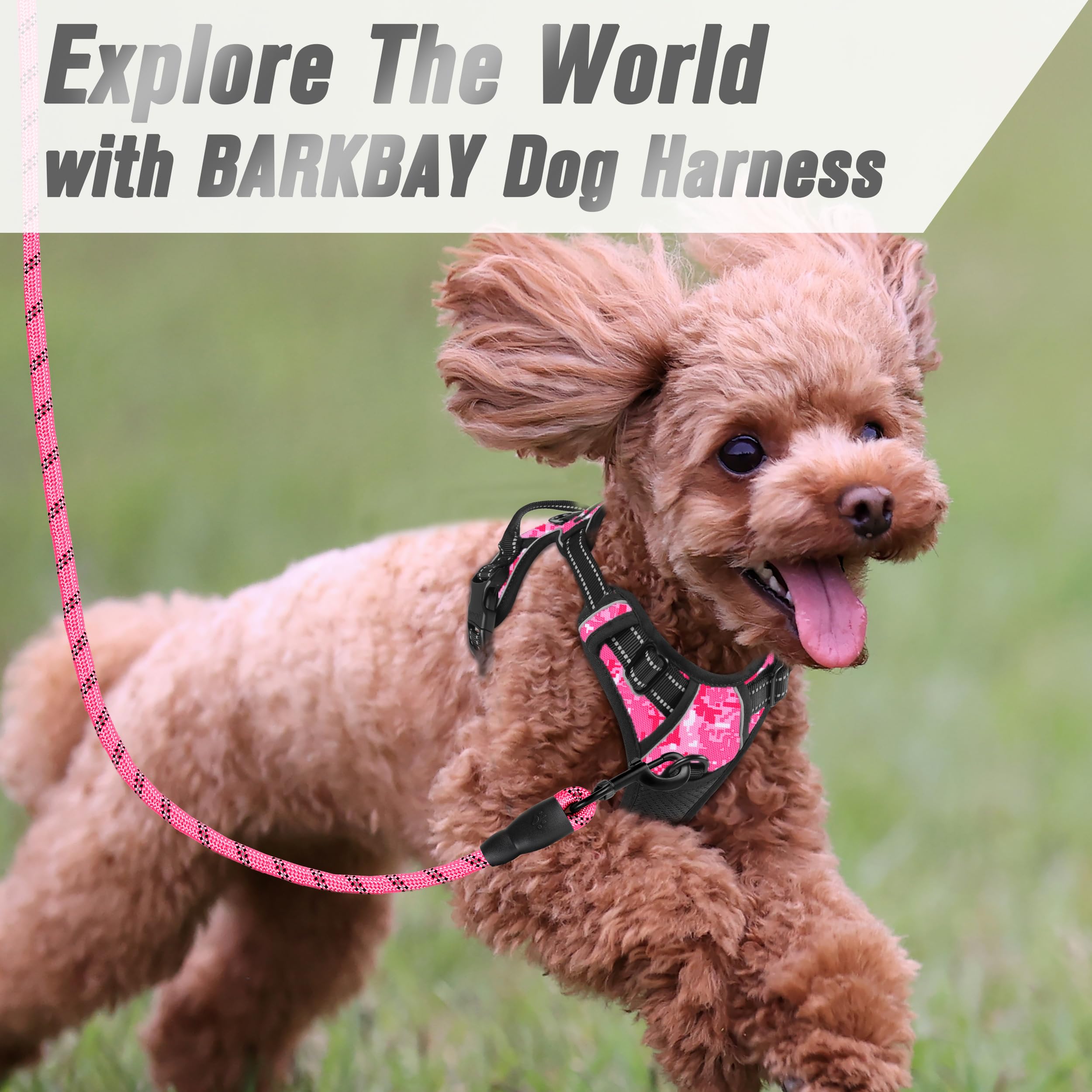 BARKBAY No Pull Dog Harness Front Clip Heavy Duty Reflective Easy Control Handle for Large Dog Walking(Pink camo,XS)