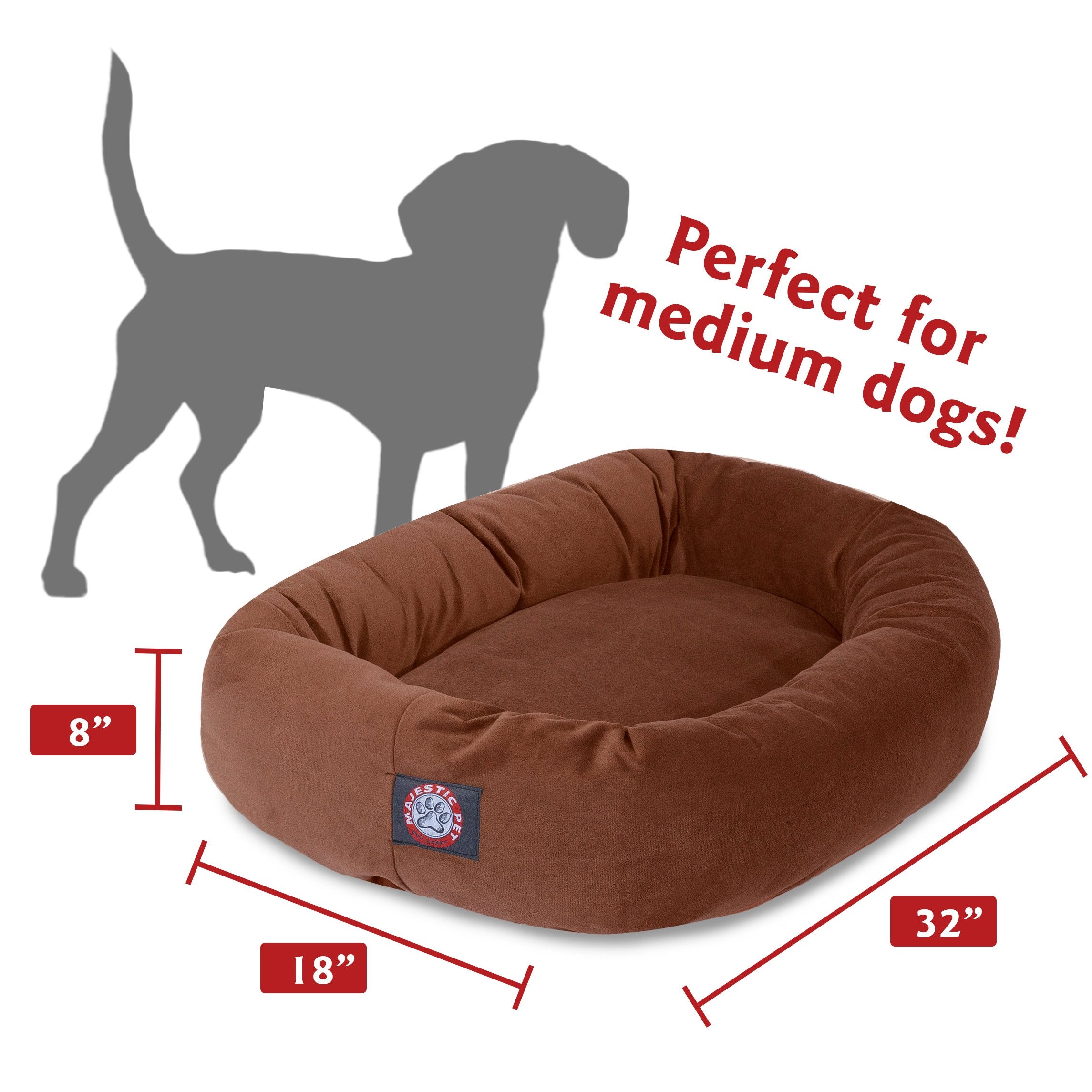 Majestic Pet 32 Inch Suede Calming Dog Bed Washable – Cozy Soft Round Dog Bed With Spine Support For Dogs To Rest Their Head - Fluffy Donut Dog Bed 32X23X7 (Inch) - Round Pet Bed Medium – Rust
