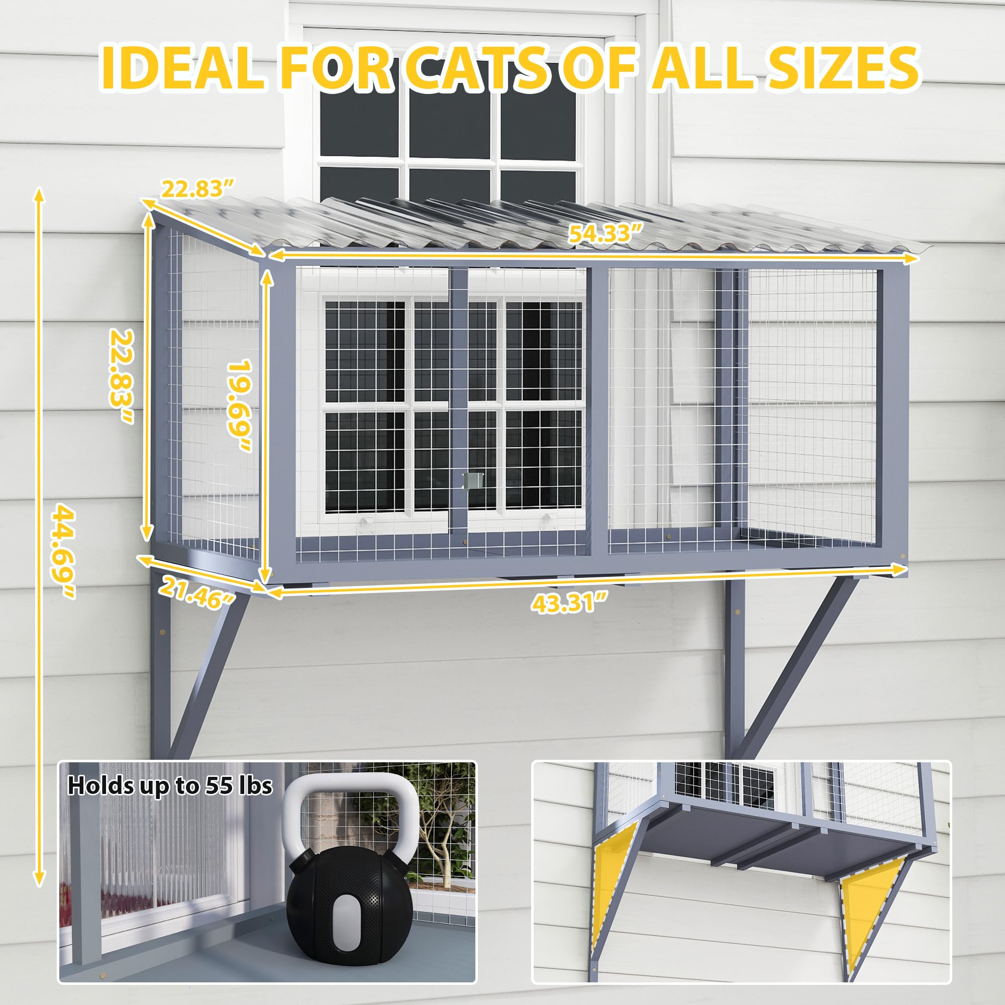 Coziwow Window Catio, Catio Outdoor Cat Enclosure Window Box, Wooden Cat Window Perch
