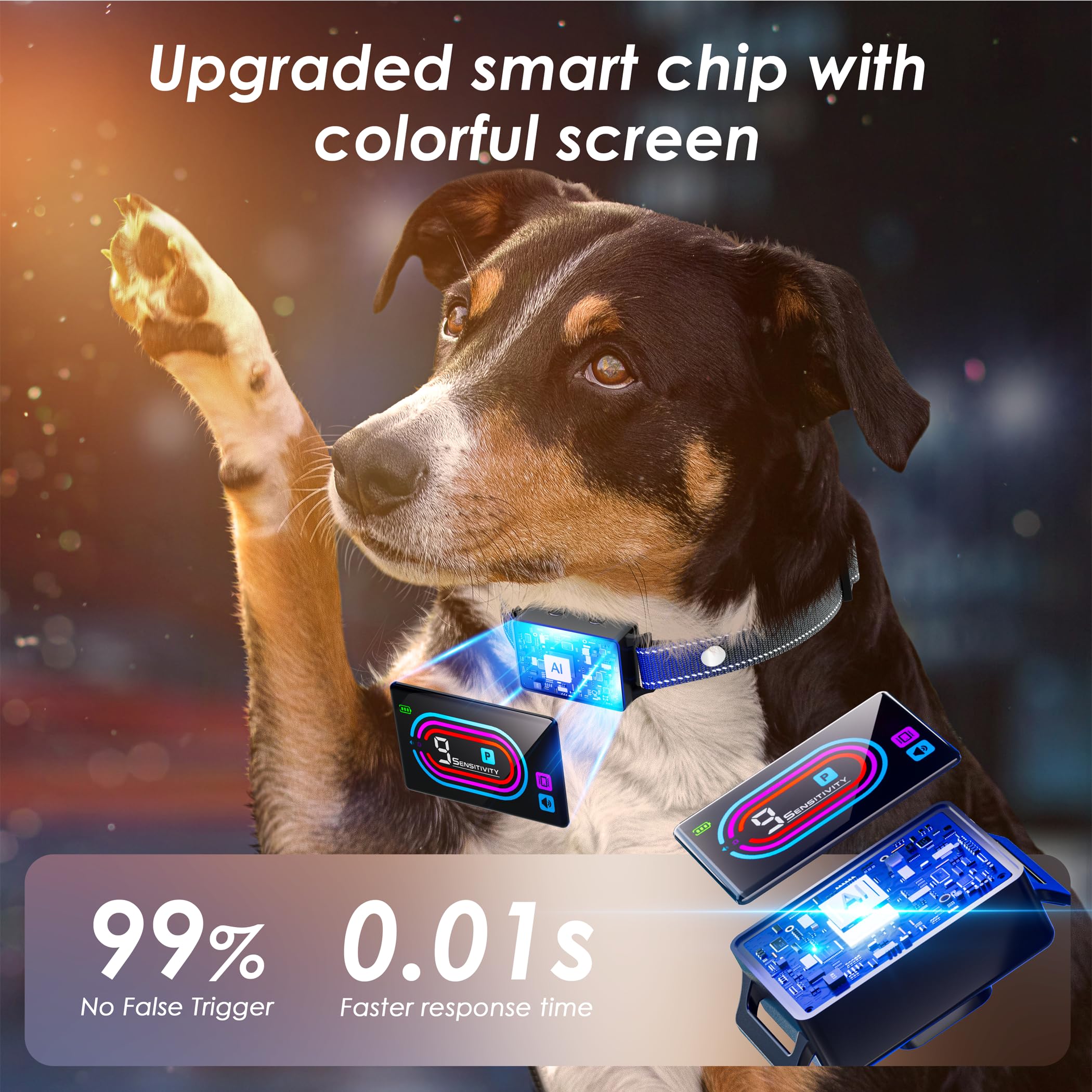 Zaguren Dog Bark Collar, 2025 Smart Bark Collar For Dogs Large Medium Small 5-130 Lbs, Bark Collar 9 Adjustable Sensitivity 5 Tr