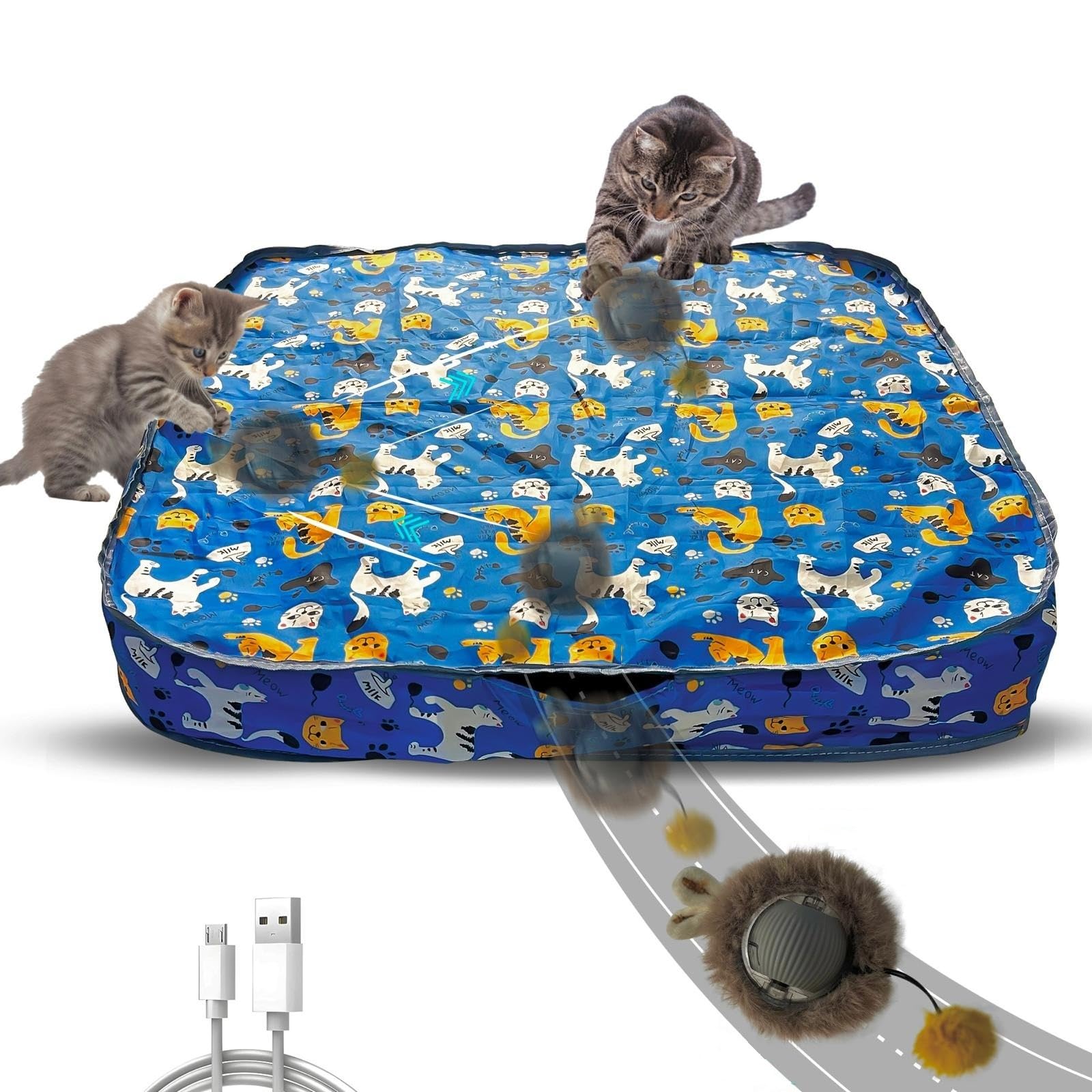 Trendy Hub 2025 Upgrade Interactive Cat Toys, Fast Rolling Led Ball With Pouch, Automatic Motion Activated Ball; Hide And Seek G