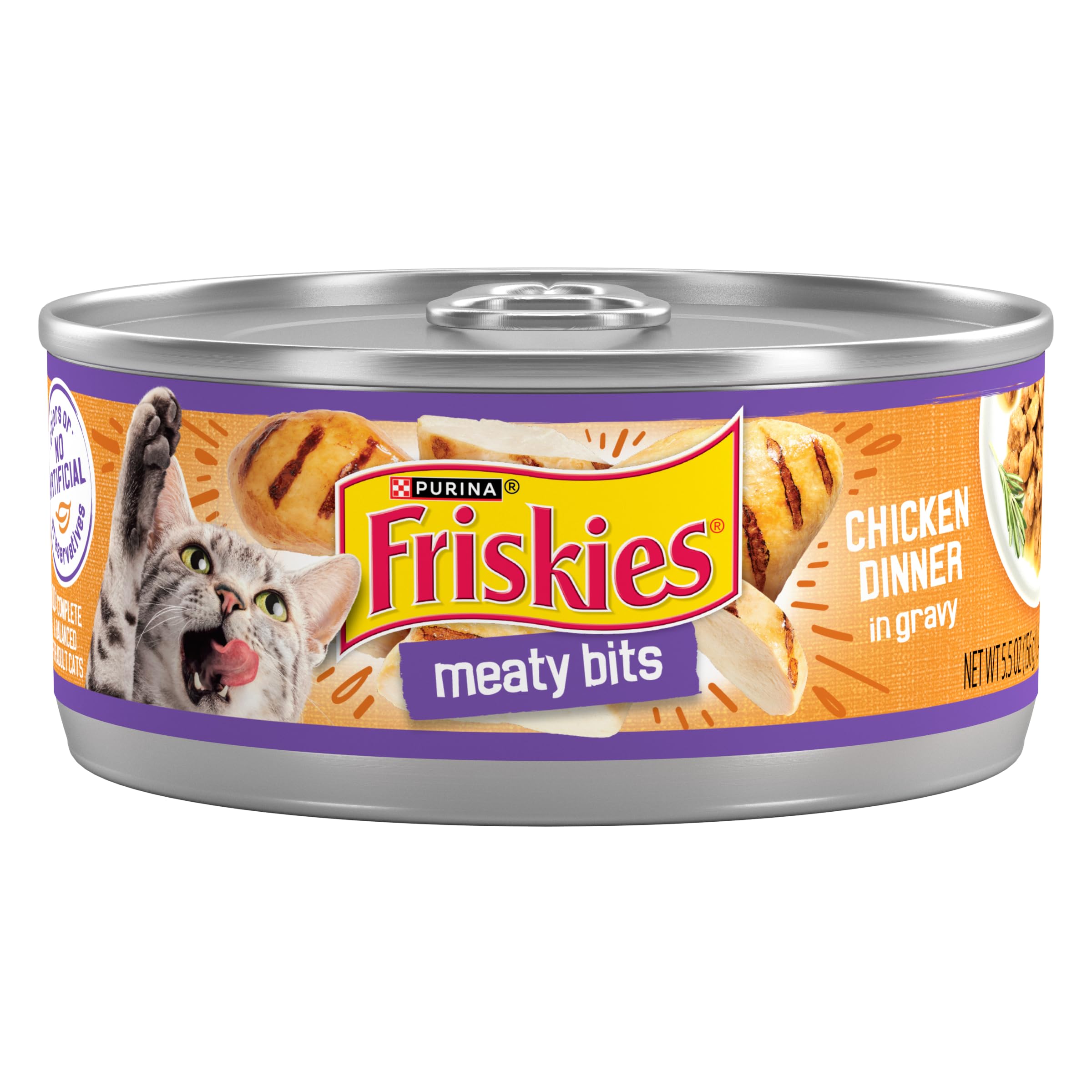 Purina Friskies Wet Cat Food, Meaty Bits Chicken Dinner in Gravy - (Pack of 24) 5.5 oz. Cans
