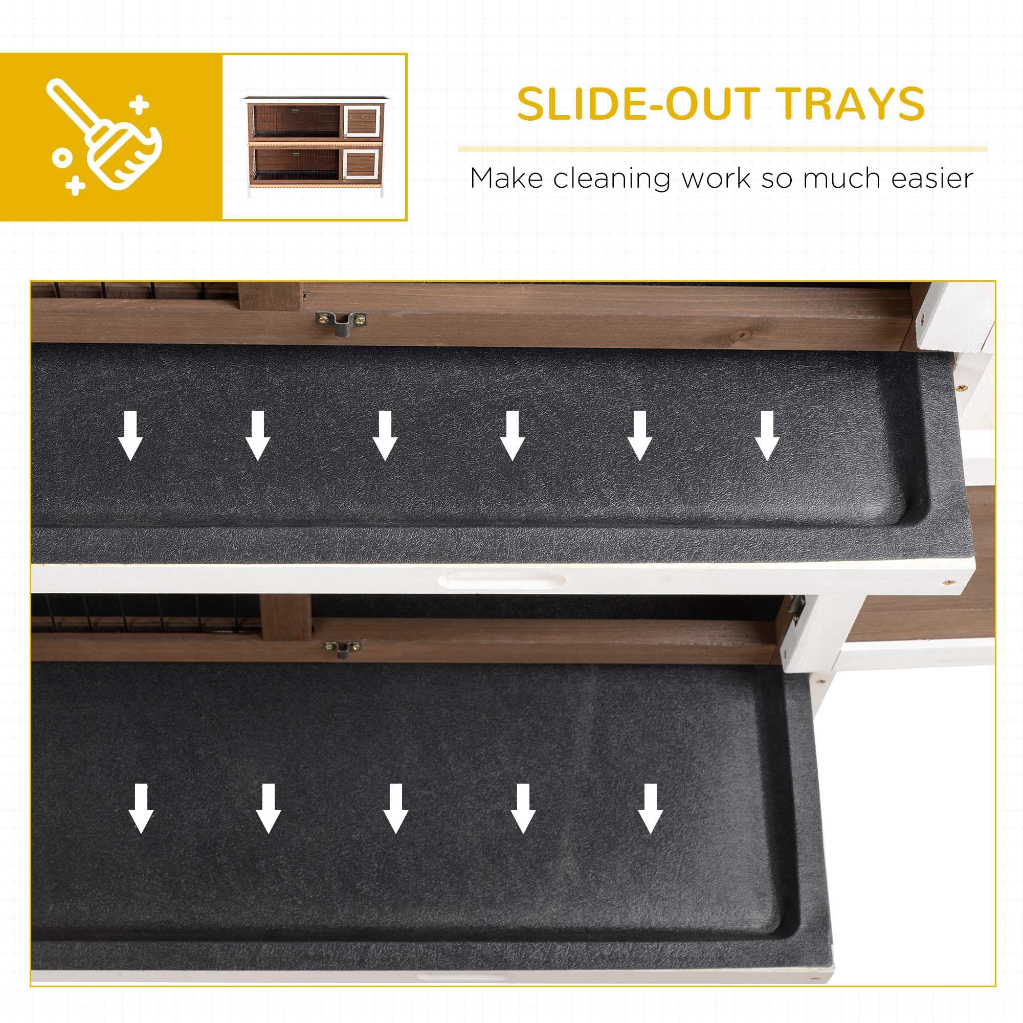 Pawhut 54' 2-Story Large Rabbit Hutch Bunny Cage Wooden Pet House Small Animal Habitat With Lockable Doors, No Leak Tray And Waterproof Roof For Outdoor/Indoor Brown