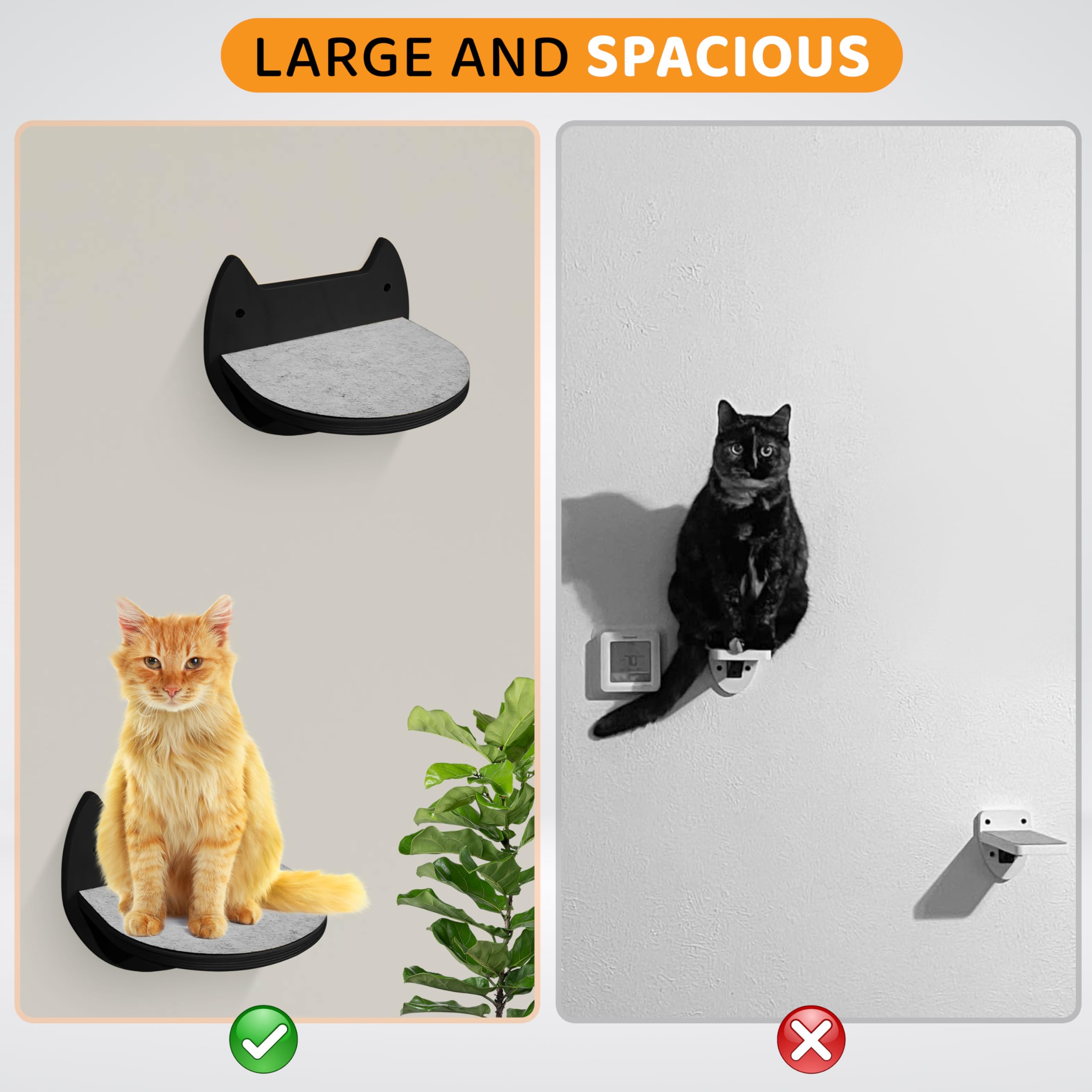 BUOGA Cat Wall Shelves with 3 Steps - Modern Mounted Cat Wall Furniture & Shelf, Premium Hardwood Bed for Climbing, Sleeping & L