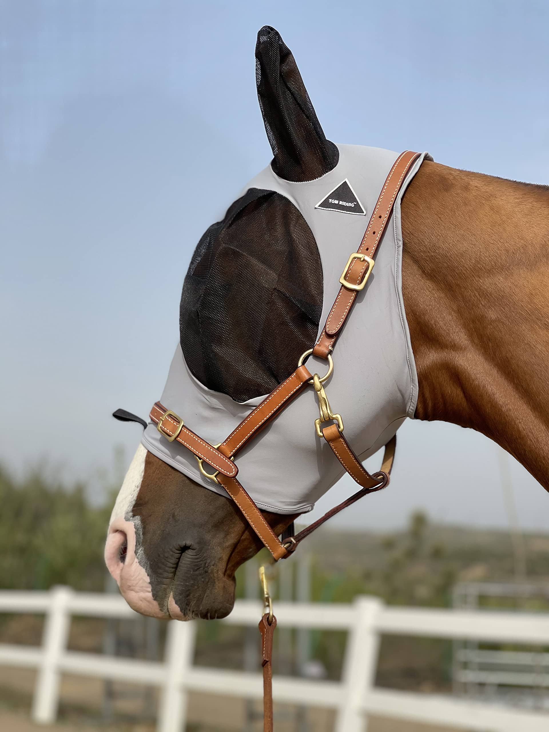 Horse Fly Mask Super Comfort Horse Fly Mask Elasticity Fly Mask with Ears We Only Make Products That Horses Like (Gray, M)