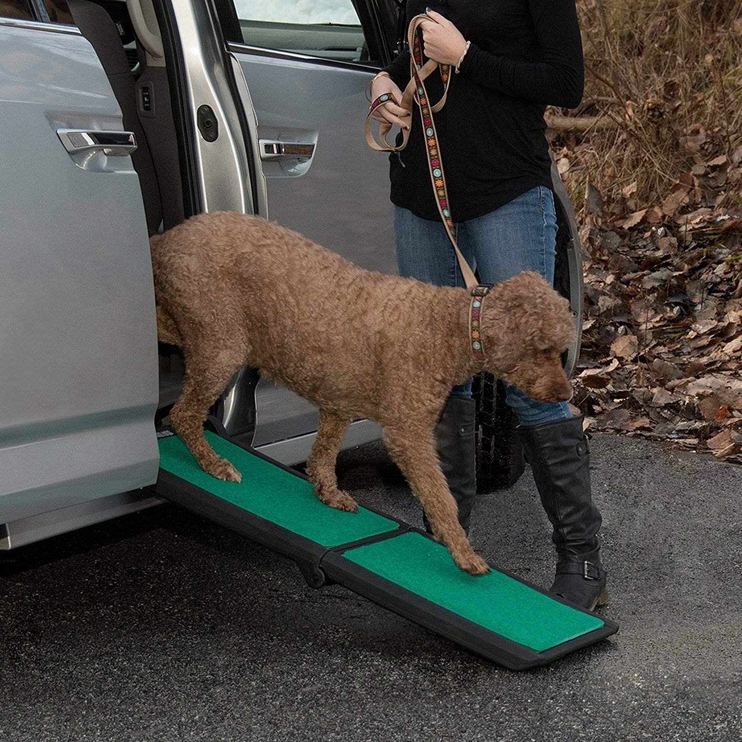 Pet Gear Supertrax Ramps For Dogs And Cats, Maximum Traction Surface, Portable/Easy-Fold (No Tools Required), Built In Handle For Travel, 5 Models, 42-71 Inches Long, Supports 150-200Lbs Black/Green