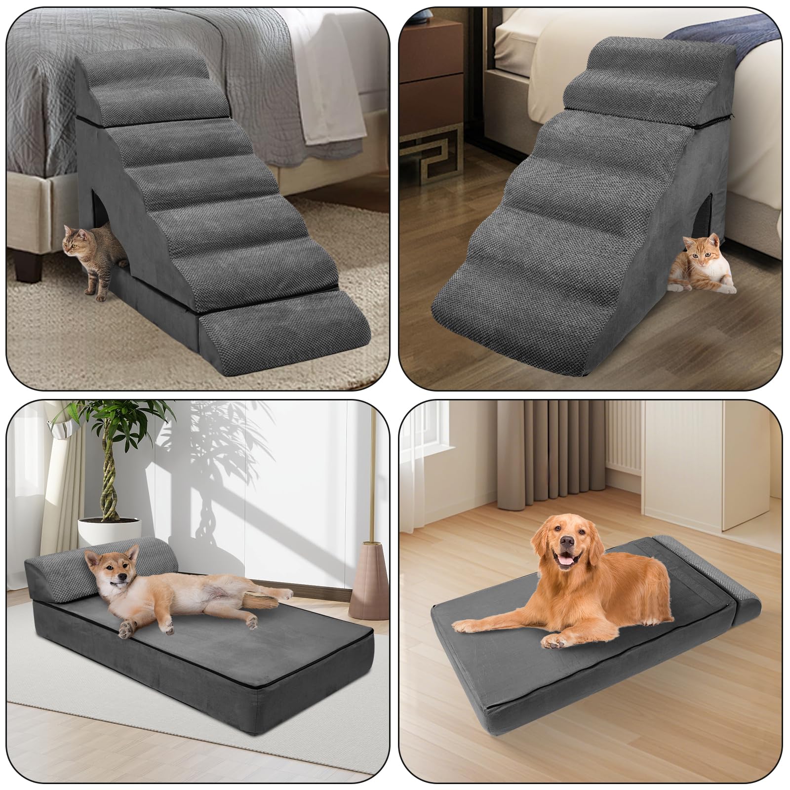 Foam Dog Stairs & Steps Ramps for High Beds 30-36 inches High Tall, LitaiL 7 Step Pet Stairs Steps for High Beds 30 inch Large D