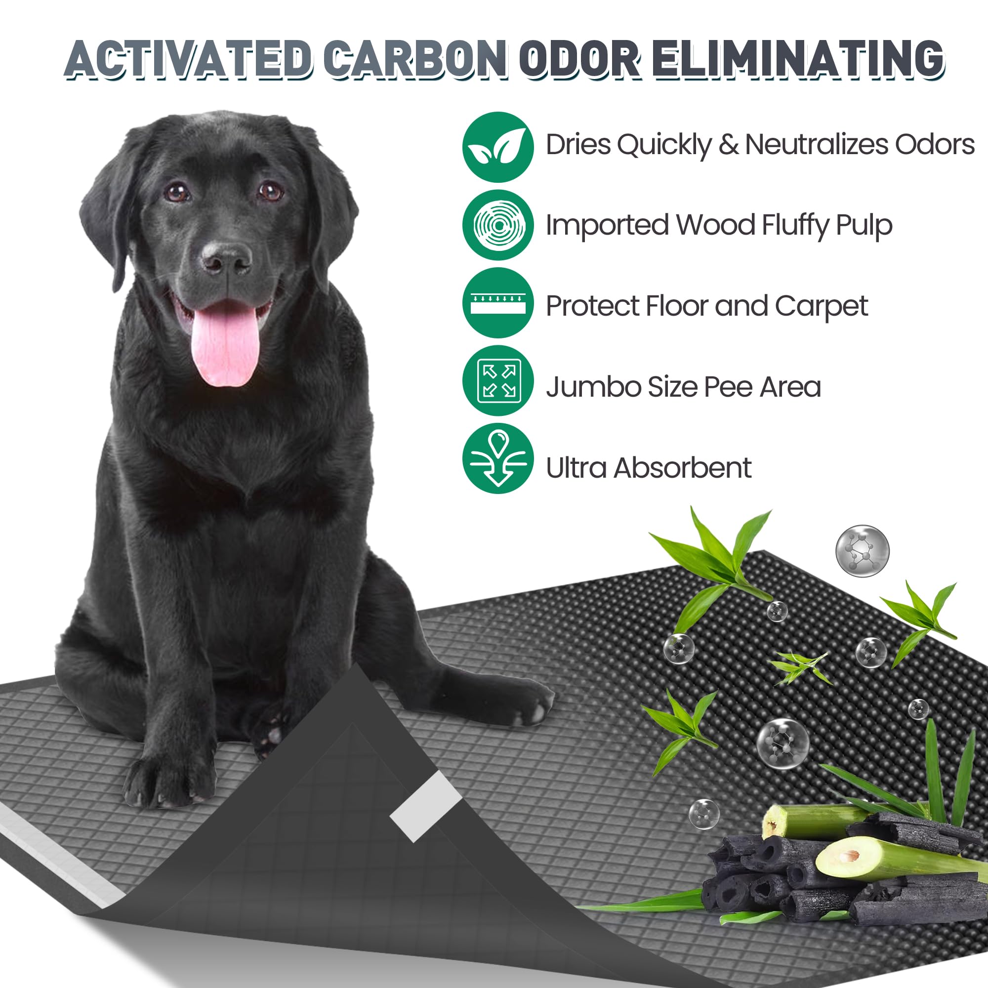 36x36 Activated Charcoal Pee Pads for Dogs , 150 Count, Extra Large, Super Absorbent, Leakproof and Odor Resistant, Disposable P