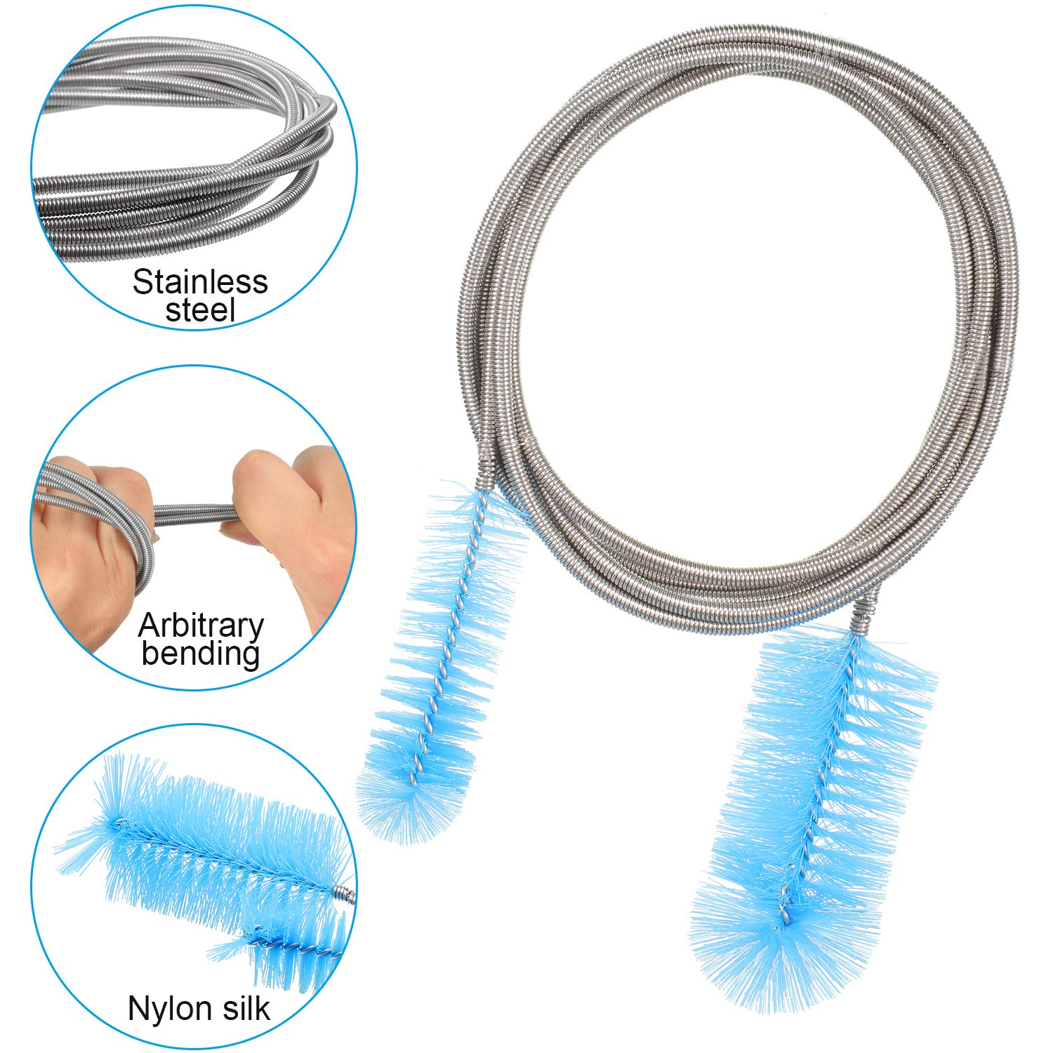 Patelai 3 Pieces Aquarium Filter Hose Brush Stainless Flexible Tube Cleaning Long Brush Double-Ended Bent Pipe Cleaner Steel Spr